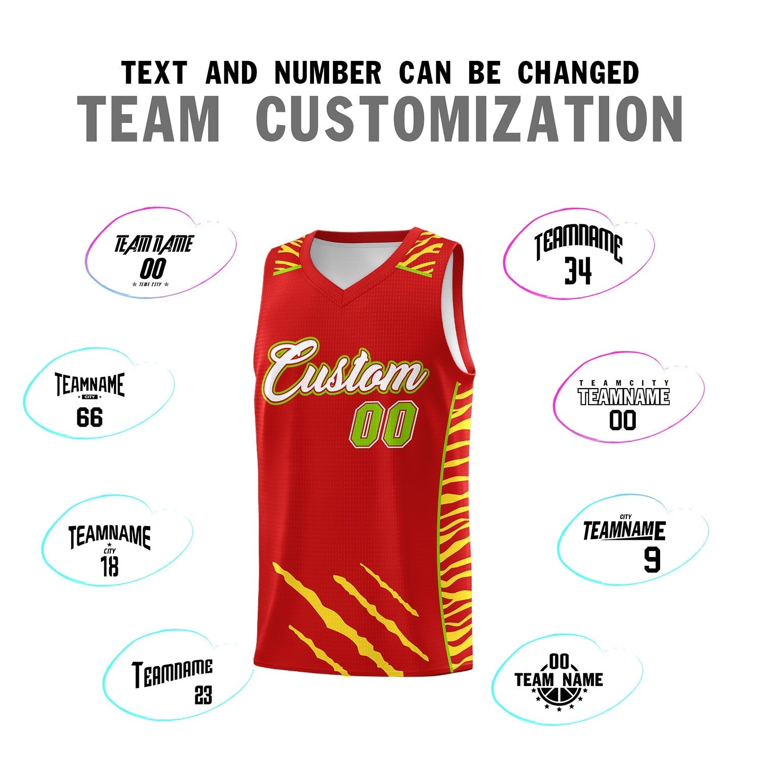 Custom Red Personalized Tiger Claw Pattern Sports Uniform Basketball Jersey