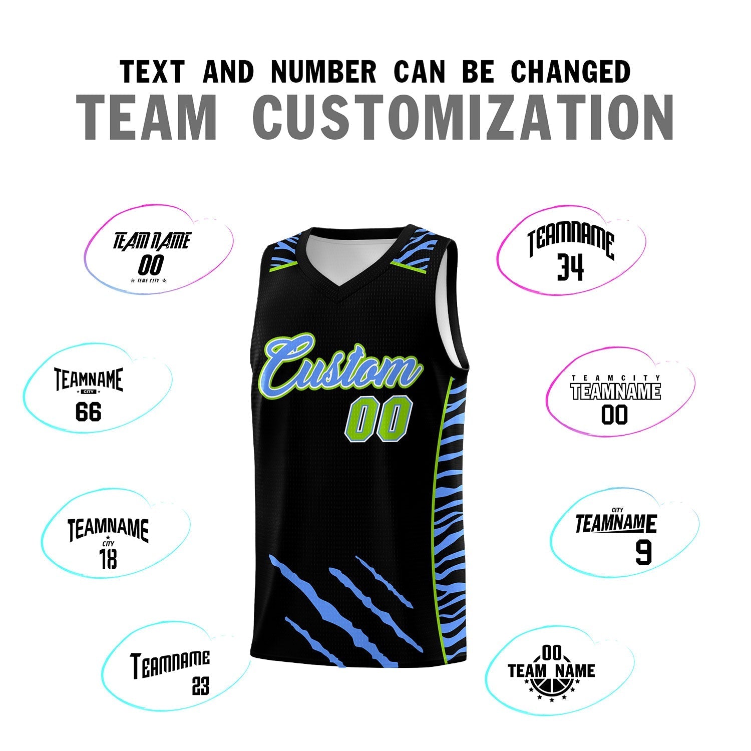 Custom Black Personalized Tiger Claw Pattern Sports Uniform Basketball Jersey