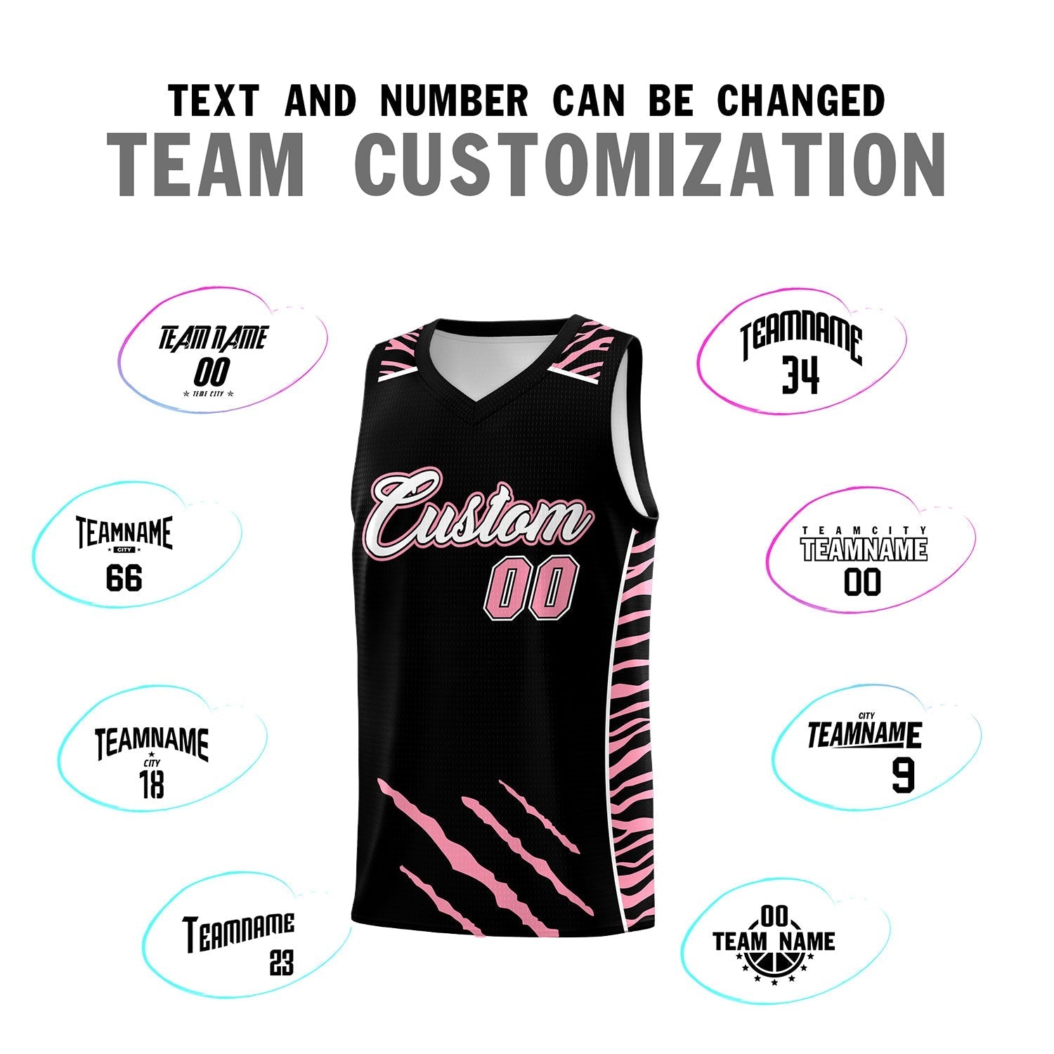 Custom Black Personalized Tiger Claw Pattern Sports Uniform Basketball Jersey