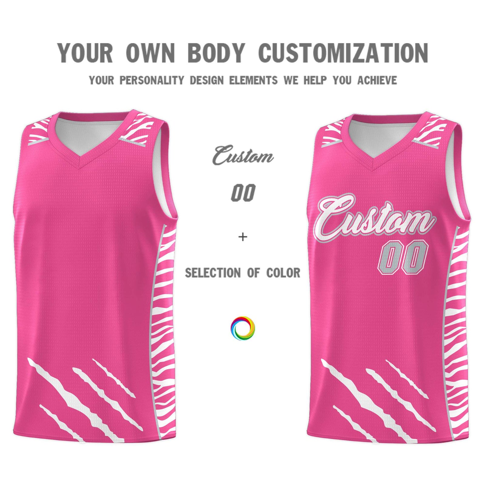 Custom Pink Personalized Tiger Claw Pattern Sports Uniform Basketball Jersey