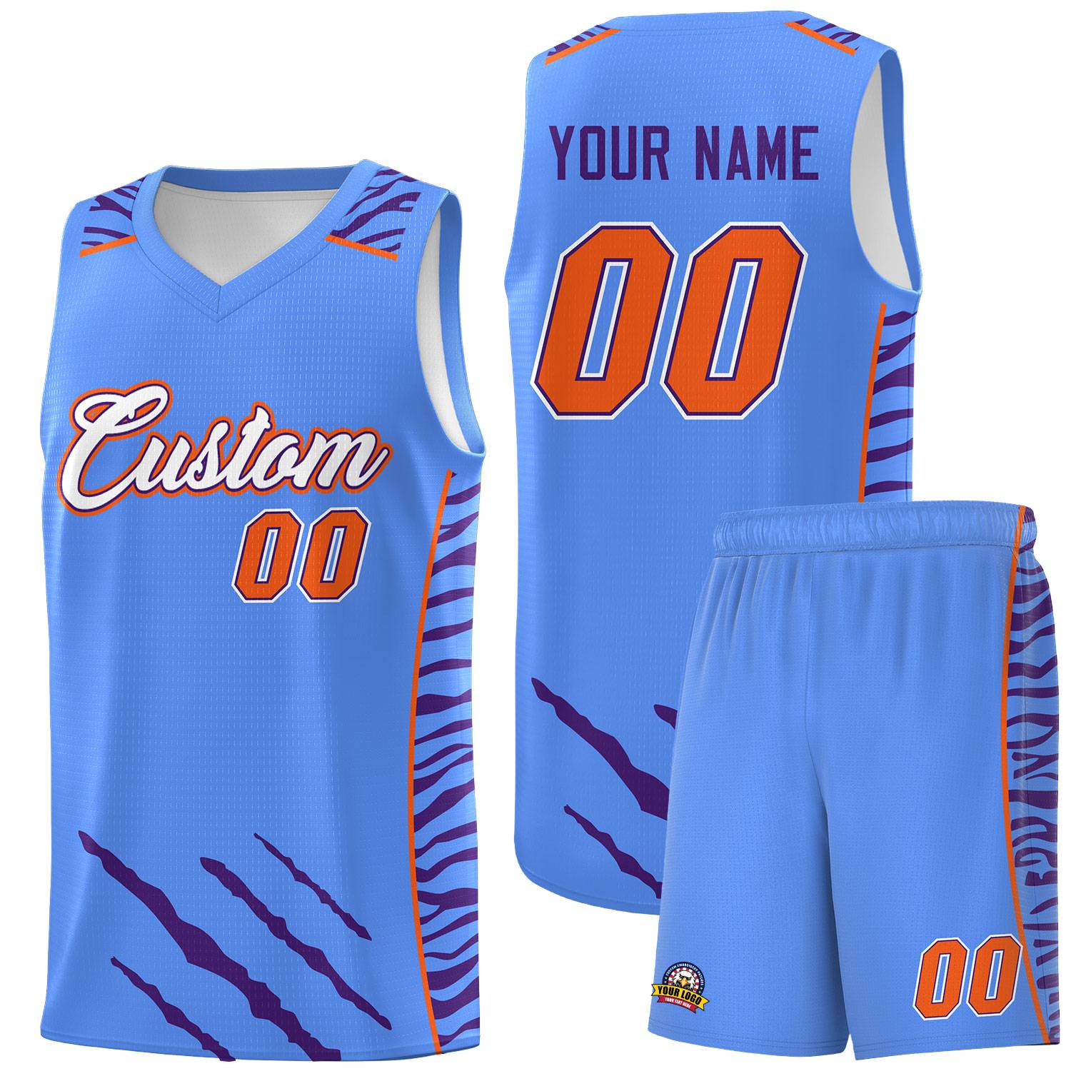 Custom Powder Blue Personalized Tiger Claw Pattern Sports Uniform Basketball Jersey