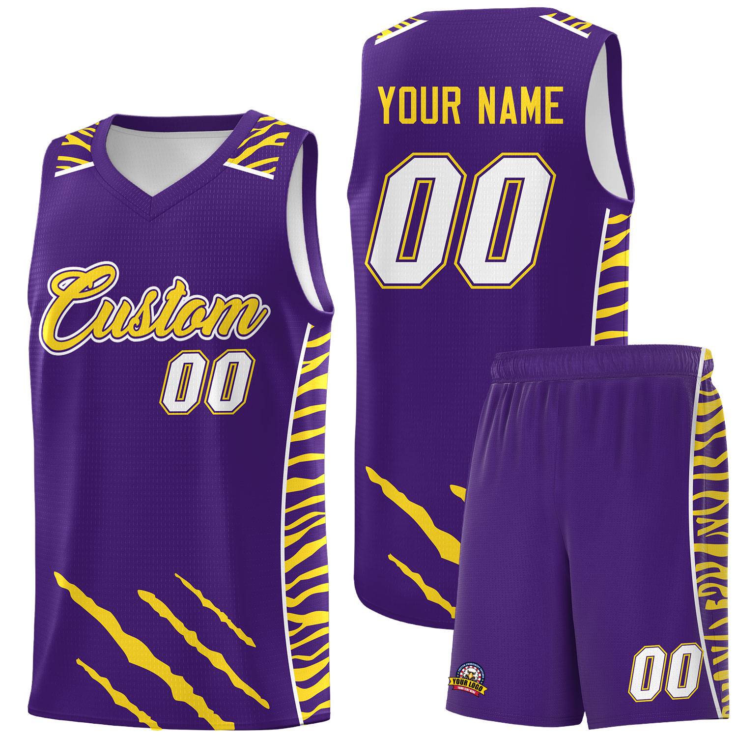 Custom Purple Personalized Tiger Claw Pattern Sports Uniform Basketball Jersey