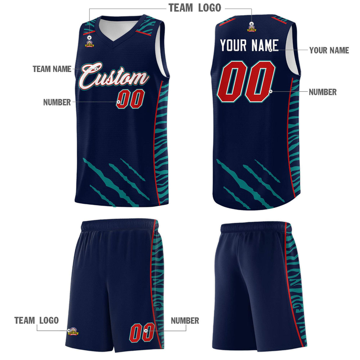 Custom Navy Personalized Tiger Claw Pattern Sports Uniform Basketball Jersey
