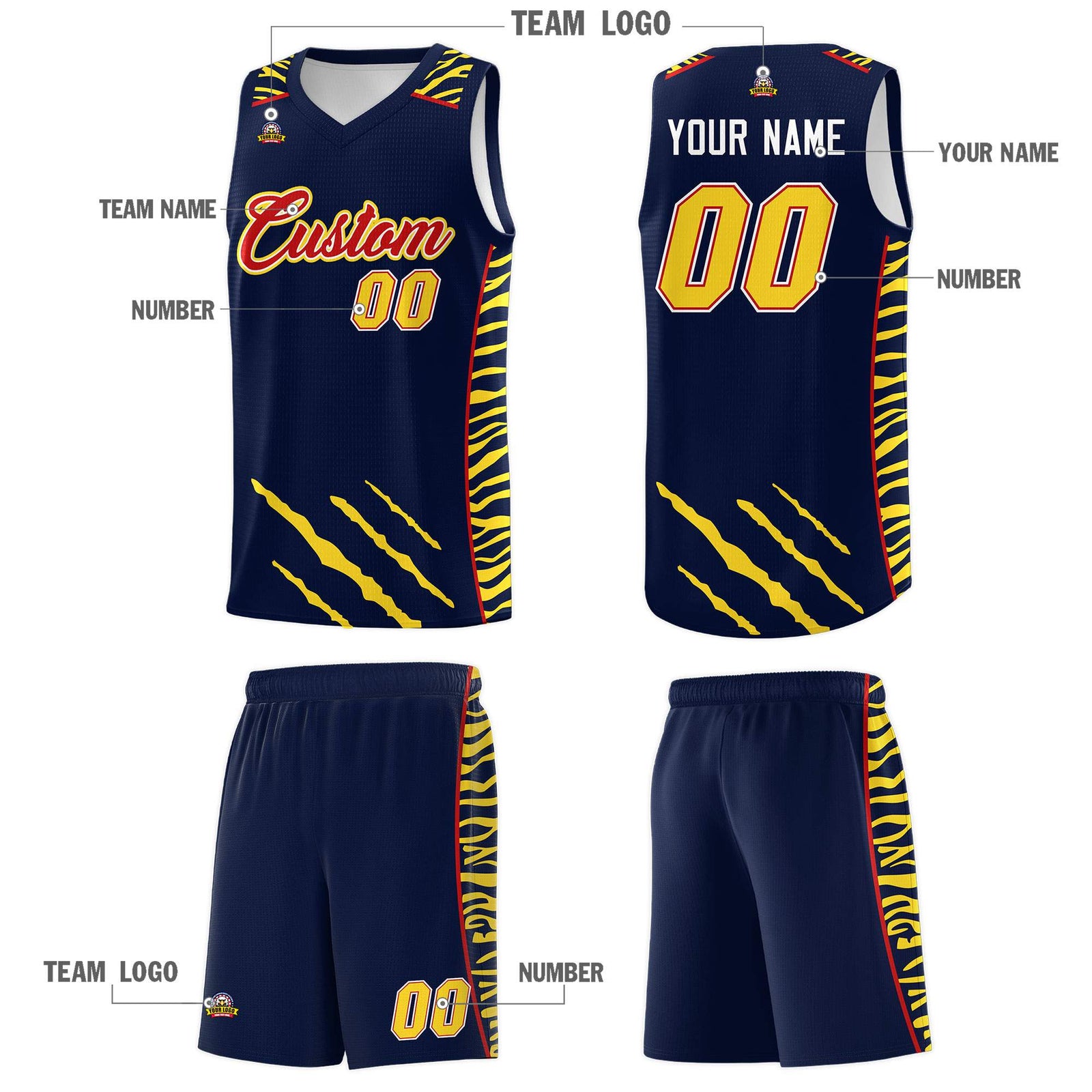 Custom Navy Personalized Tiger Claw Pattern Sports Uniform Basketball Jersey
