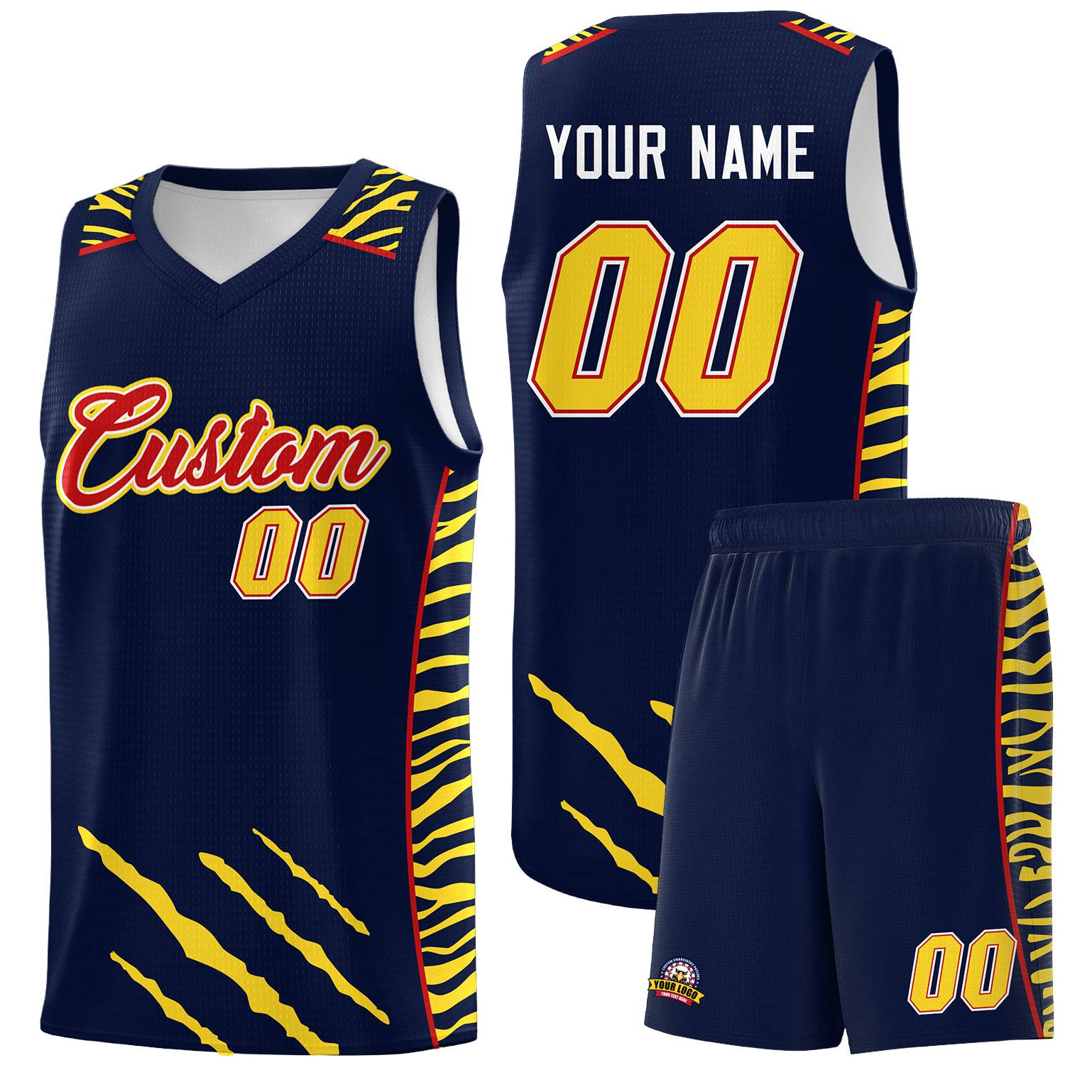 Custom Navy Personalized Tiger Claw Pattern Sports Uniform Basketball Jersey