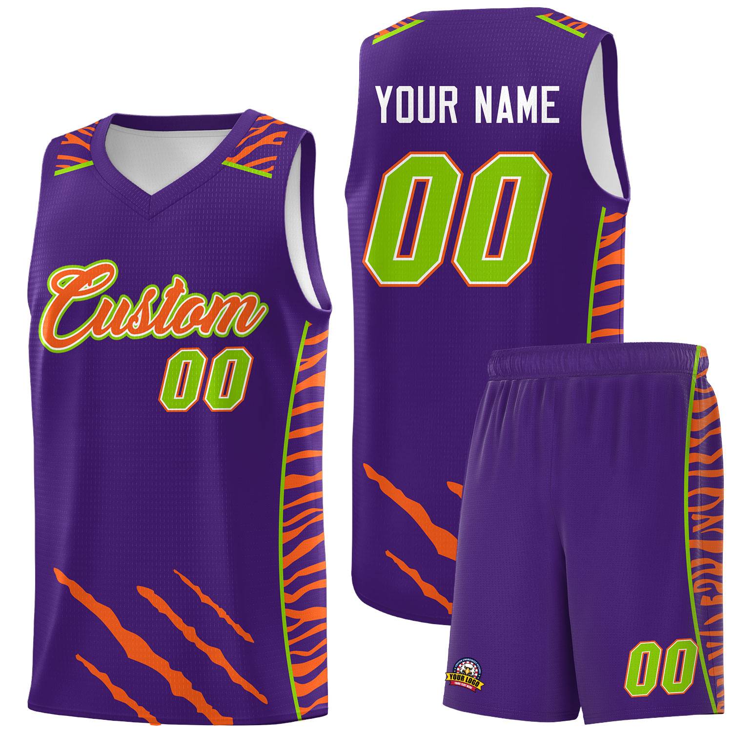 Custom Purple Personalized Tiger Claw Pattern Sports Uniform Basketball Jersey