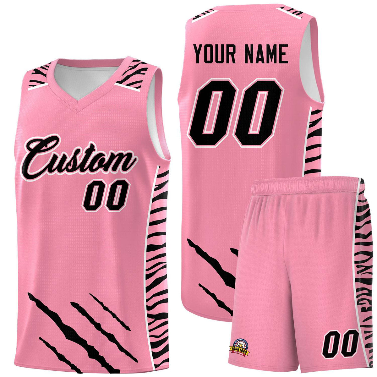 Custom Light Pink Personalized Tiger Claw Pattern Sports Uniform Basketball Jersey