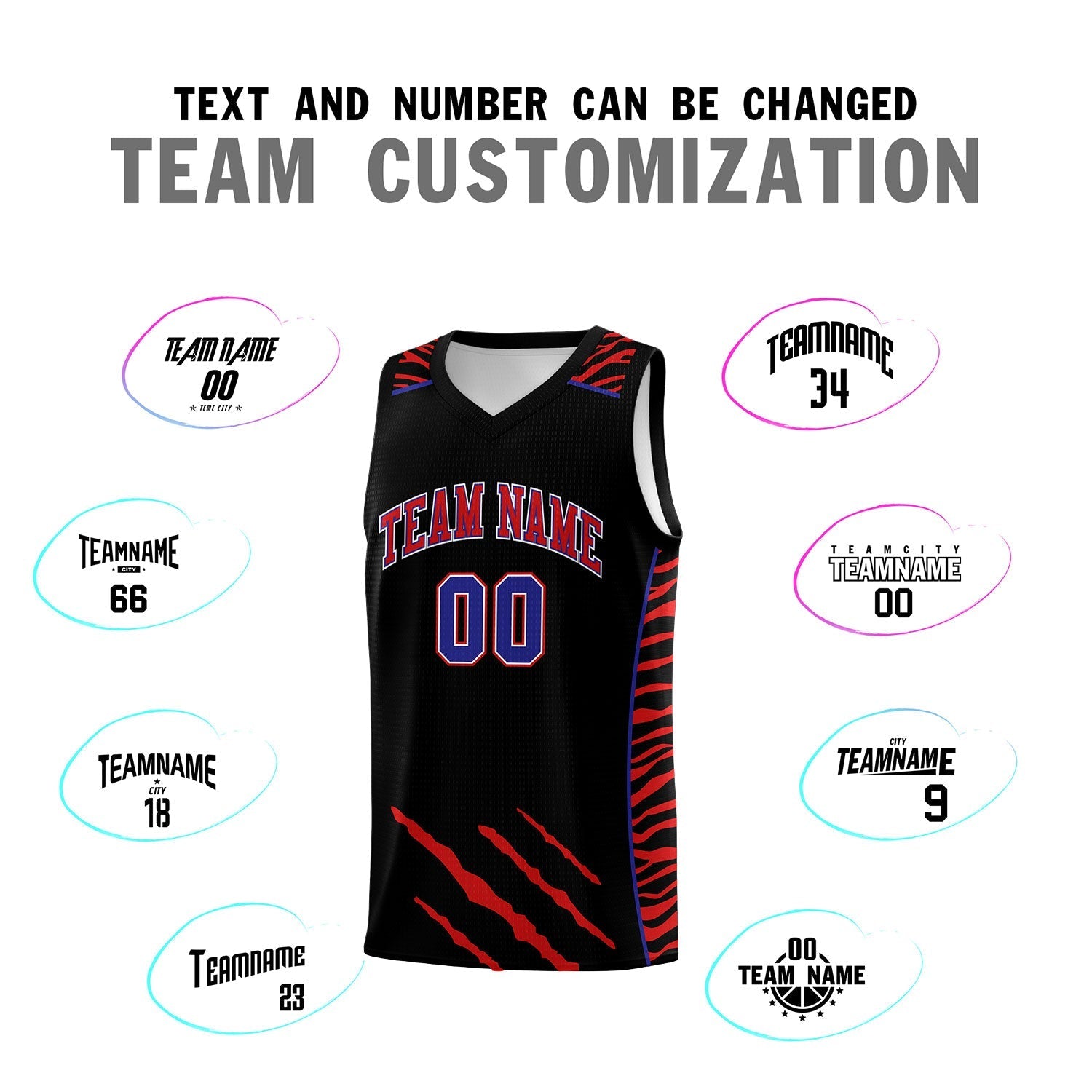 Custom Black Personalized Tiger Claw Pattern Sports Uniform Basketball Jersey