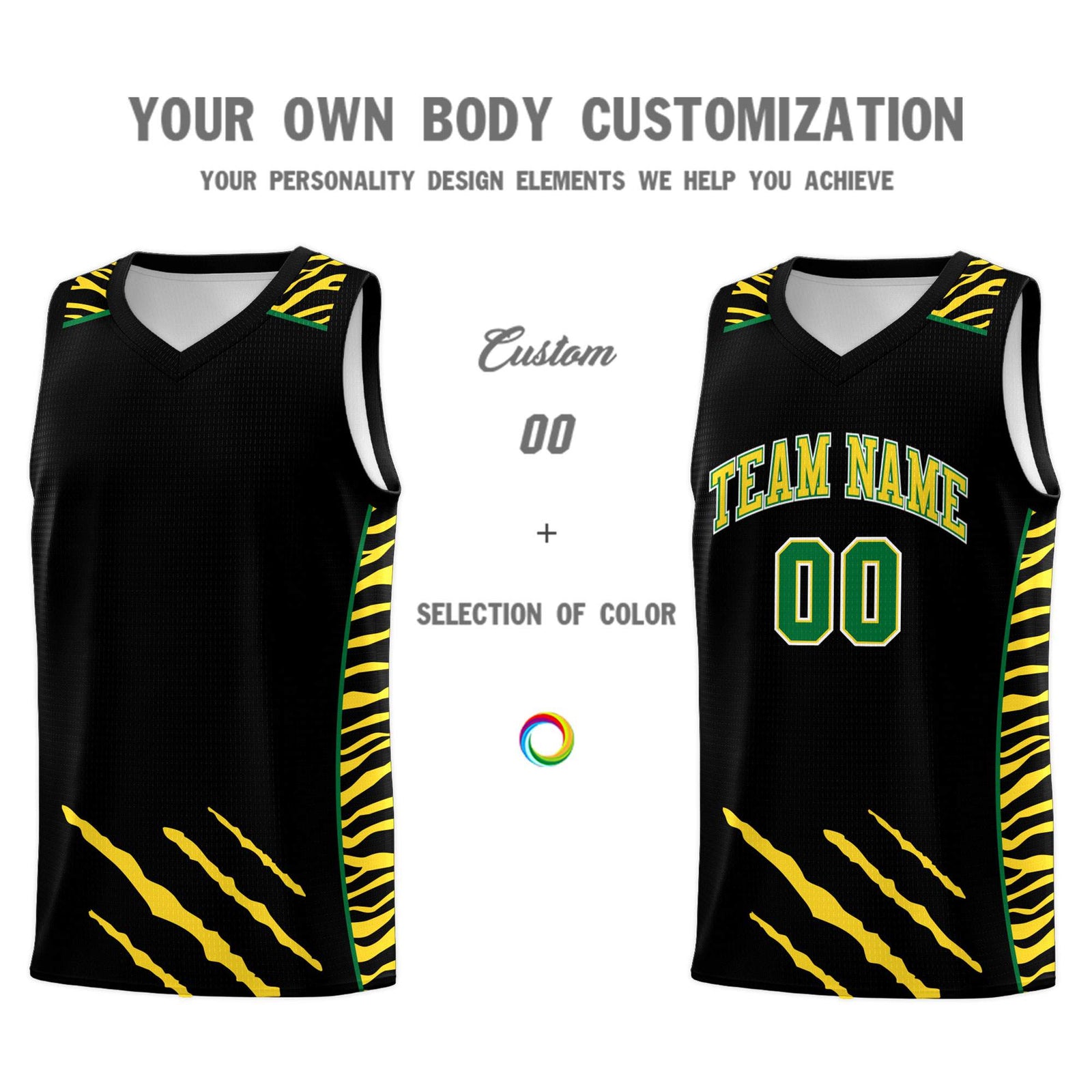 Custom Black Personalized Tiger Claw Pattern Sports Uniform Basketball Jersey
