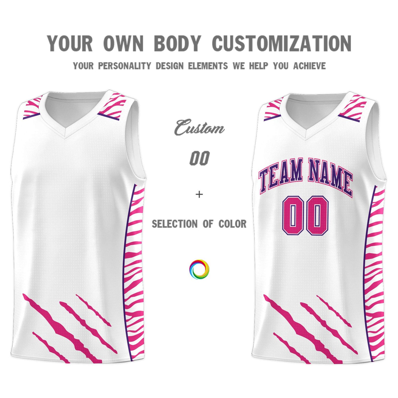 Custom White Personalized Tiger Claw Pattern Sports Uniform Basketball Jersey
