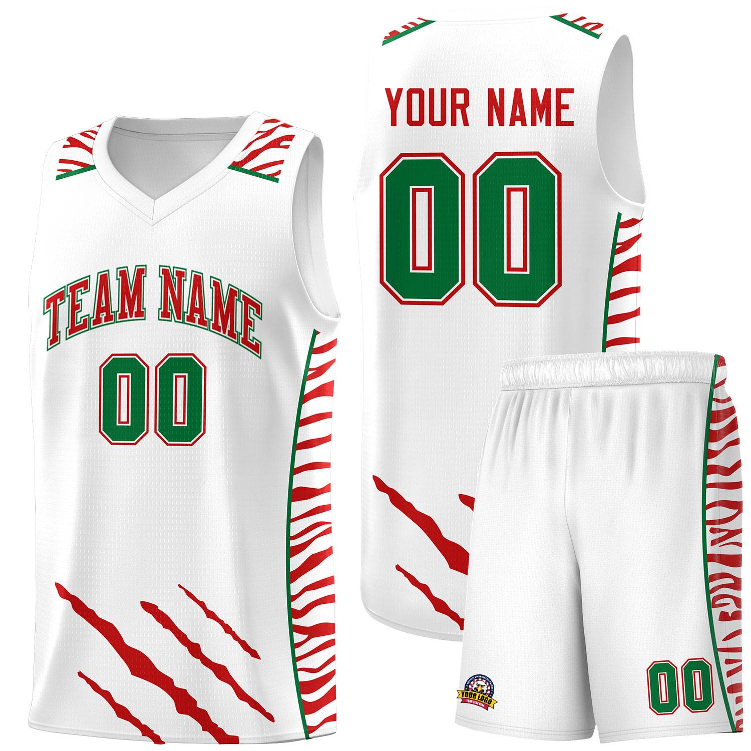 Custom White Personalized Tiger Claw Pattern Sports Uniform Basketball Jersey