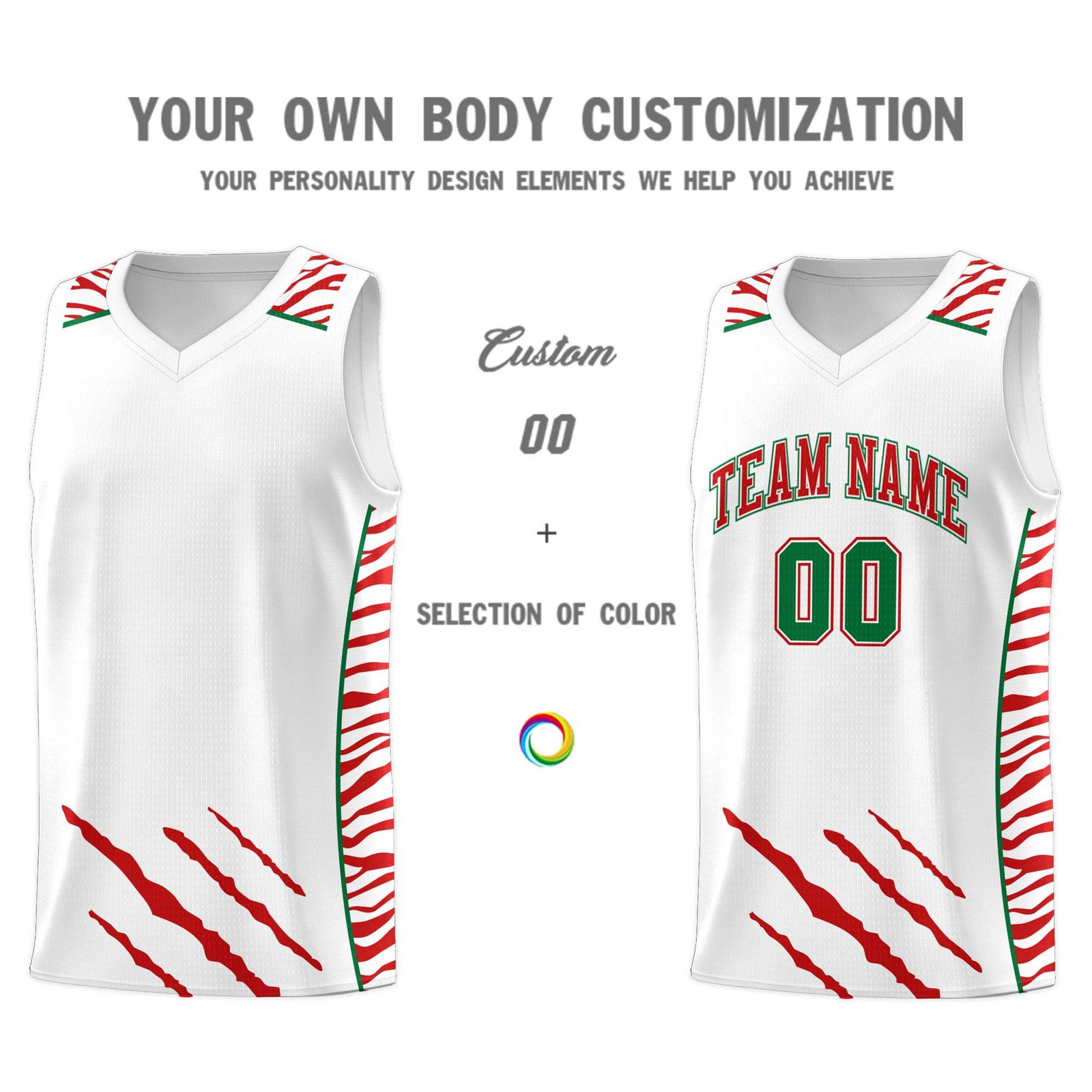 Custom White Personalized Tiger Claw Pattern Sports Uniform Basketball Jersey
