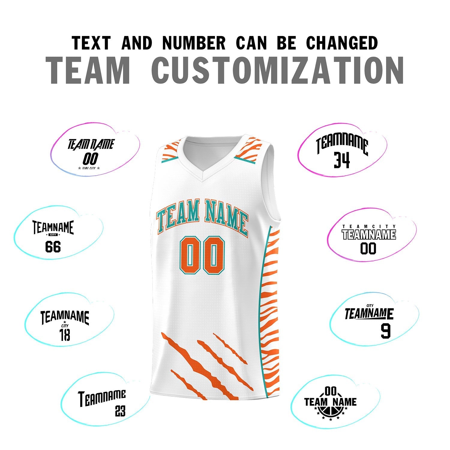 Custom White Personalized Tiger Claw Pattern Sports Uniform Basketball Jersey
