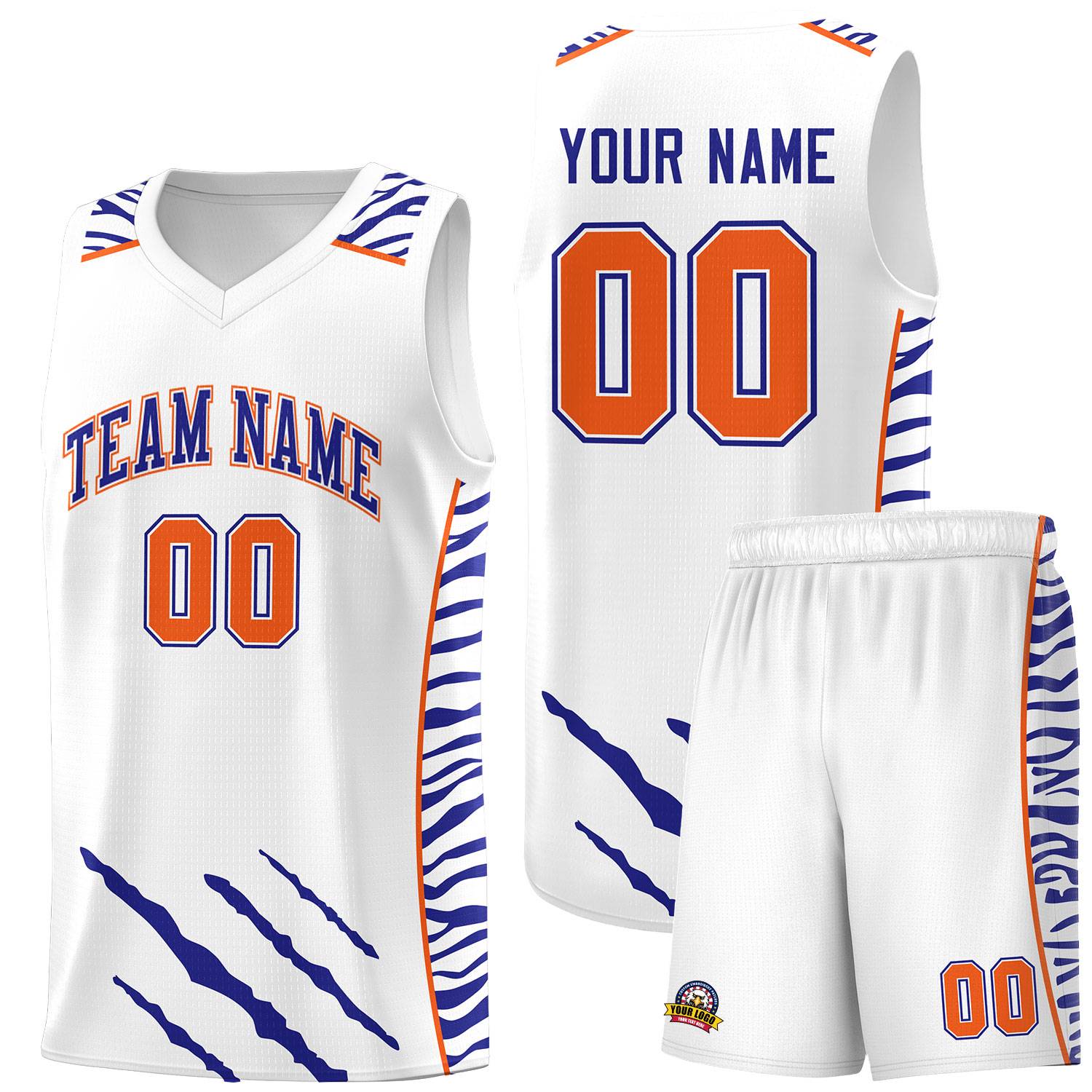 Custom White Personalized Tiger Claw Pattern Sports Uniform Basketball Jersey