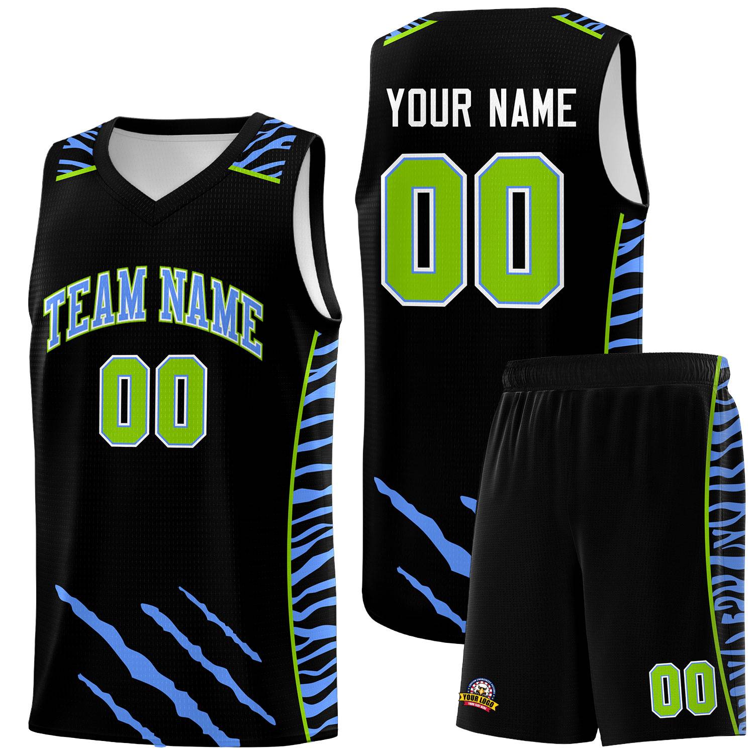 Custom Black Personalized Tiger Claw Pattern Sports Uniform Basketball Jersey