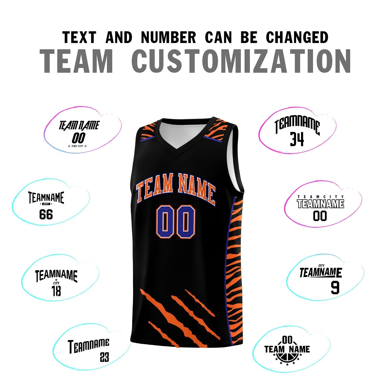 Custom Black Personalized Tiger Claw Pattern Sports Uniform Basketball Jersey
