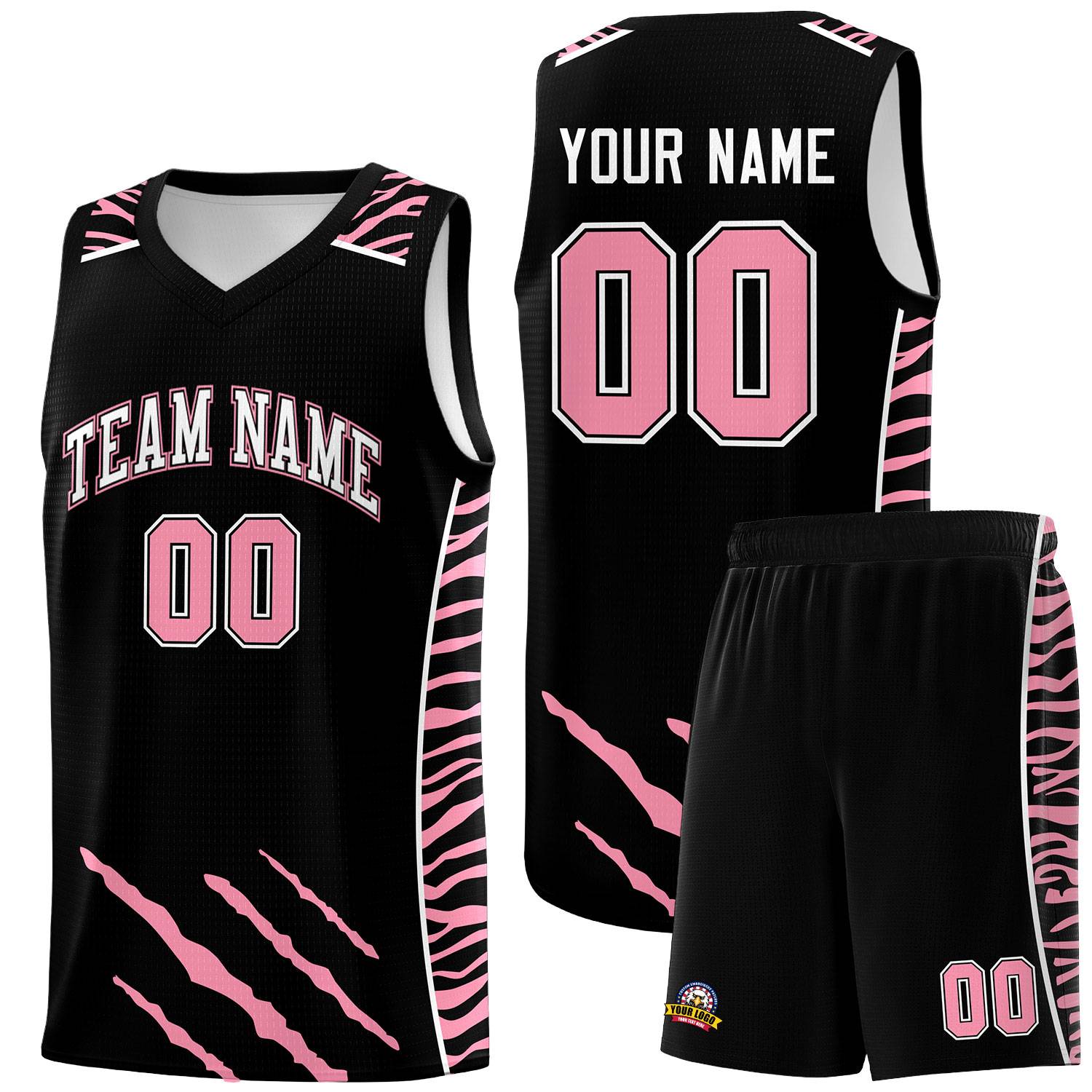 Custom Black Personalized Tiger Claw Pattern Sports Uniform Basketball Jersey