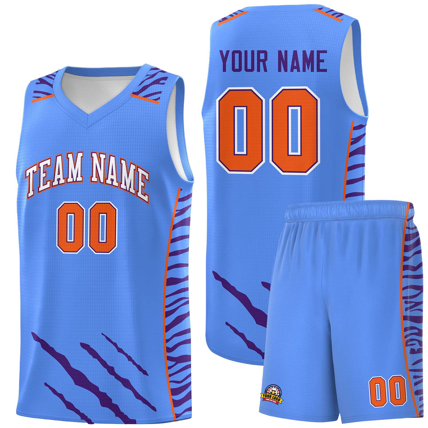 Custom Powder Blue Personalized Tiger Claw Pattern Sports Uniform Basketball Jersey