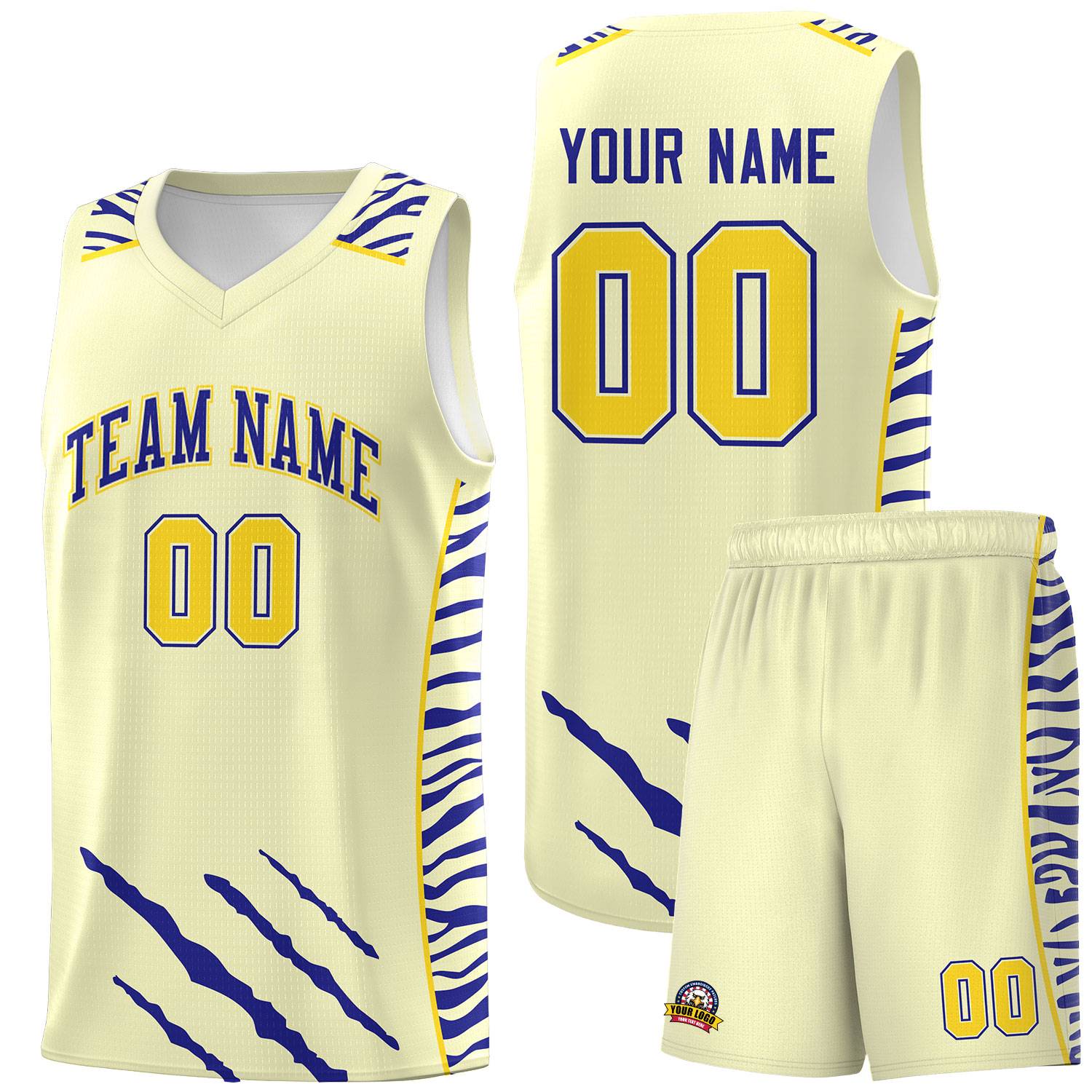 Custom Cream Personalized Tiger Claw Pattern Sports Uniform Basketball Jersey