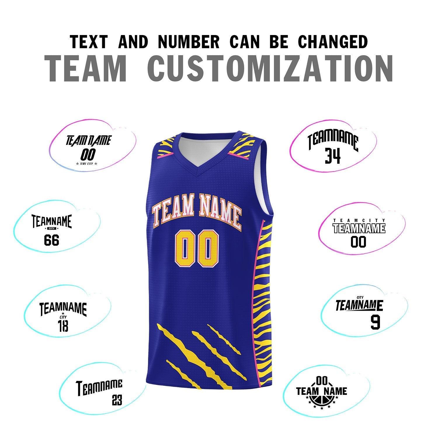 Custom Royal Personalized Tiger Claw Pattern Sports Uniform Basketball Jersey