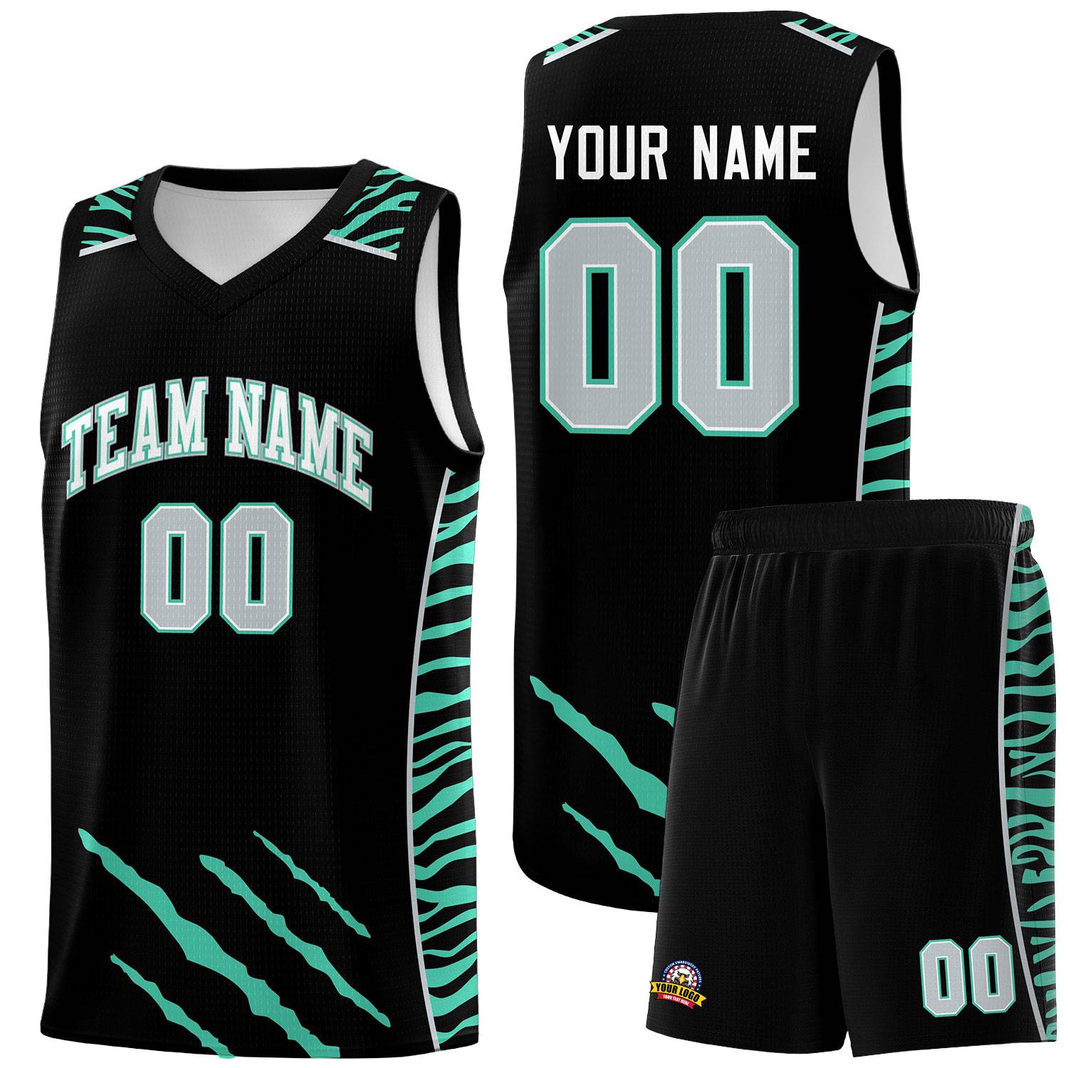 Custom Black Personalized Tiger Claw Pattern Sports Uniform Basketball Jersey