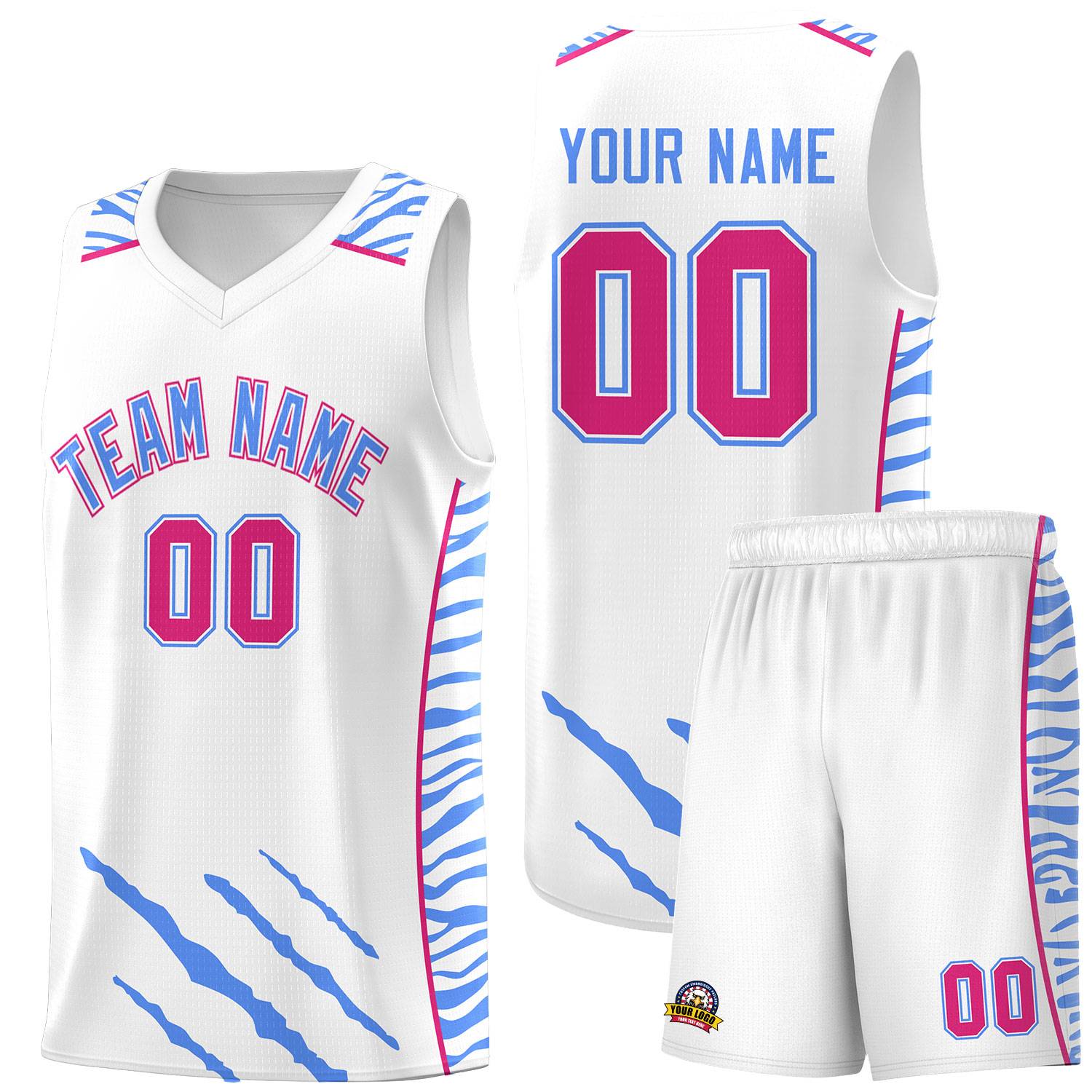 Custom White Personalized Tiger Claw Pattern Sports Uniform Basketball Jersey