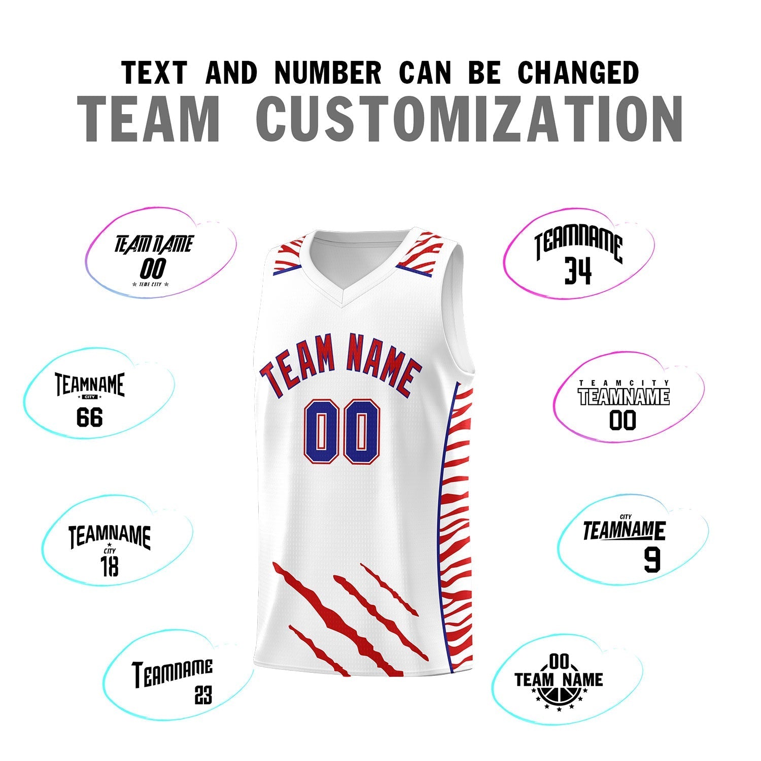 Custom White Personalized Tiger Claw Pattern Sports Uniform Basketball Jersey