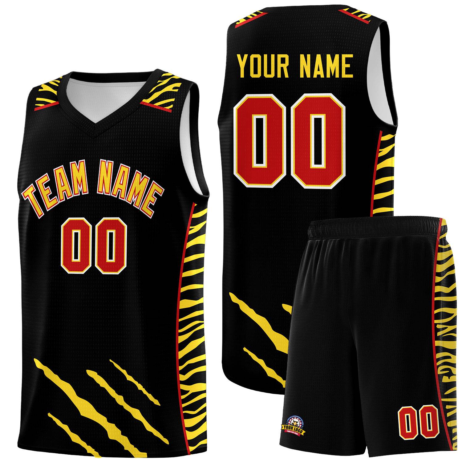 Custom Black Personalized Tiger Claw Pattern Sports Uniform Basketball Jersey