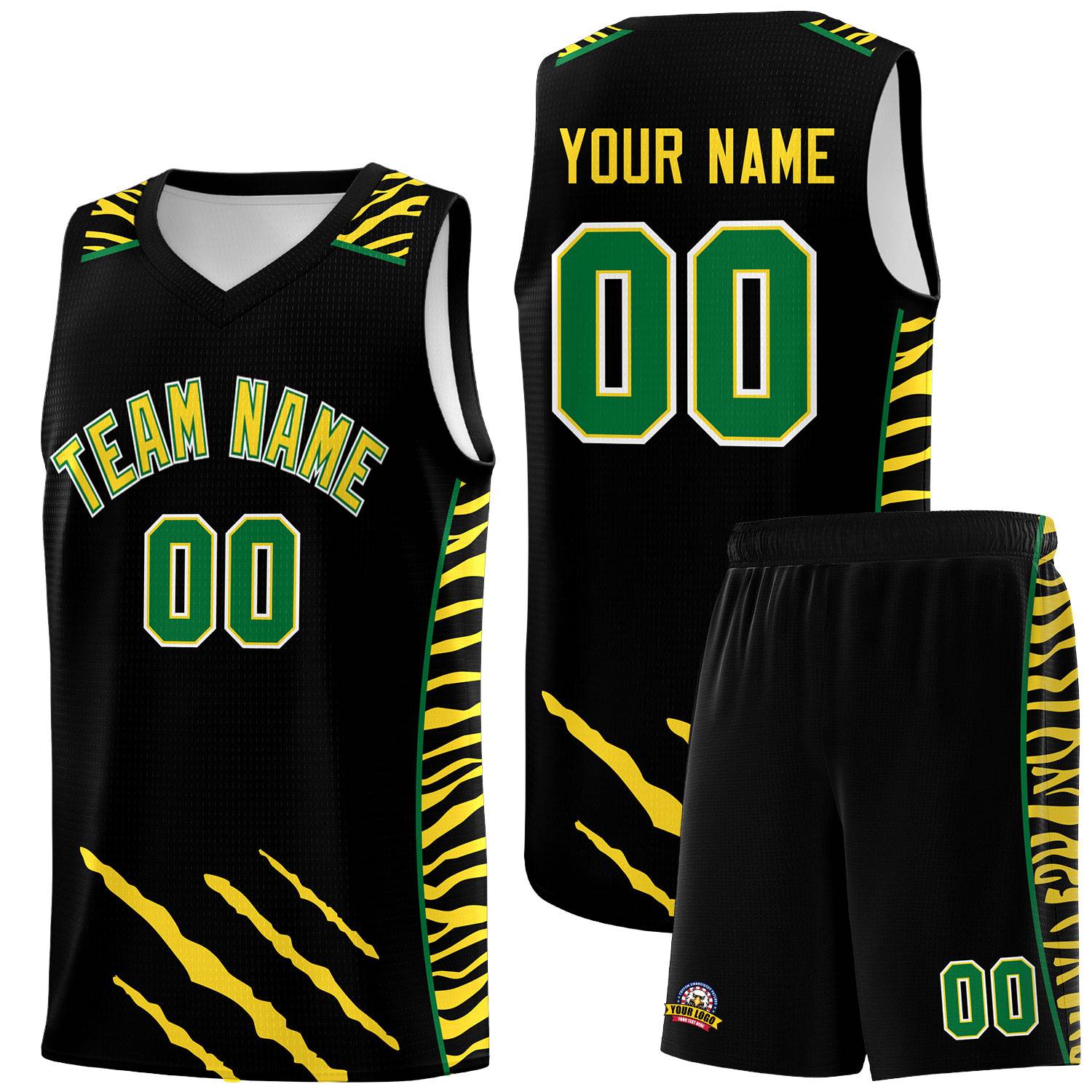 Custom Black Personalized Tiger Claw Pattern Sports Uniform Basketball Jersey