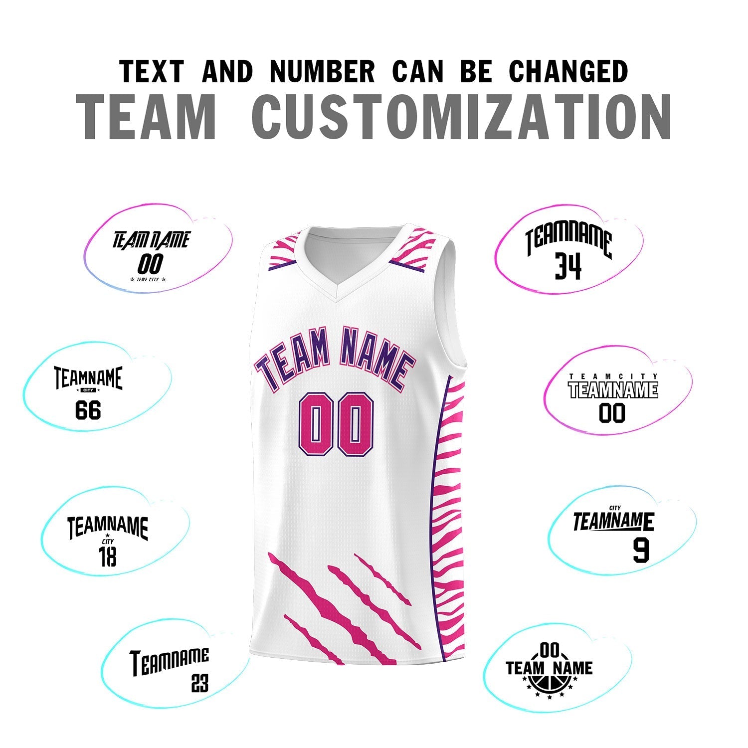 Custom White Personalized Tiger Claw Pattern Sports Uniform Basketball Jersey