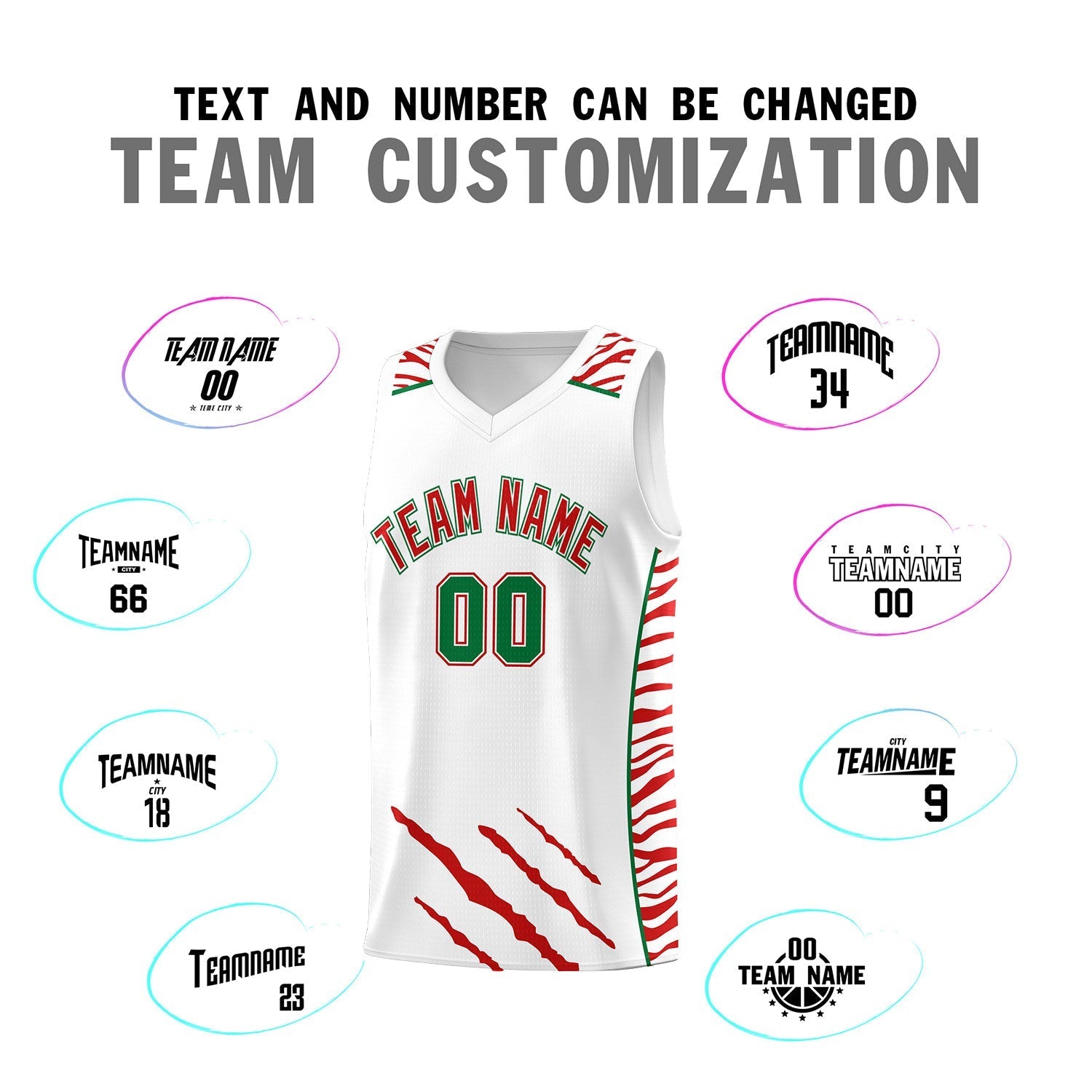 Custom White Personalized Tiger Claw Pattern Sports Uniform Basketball Jersey