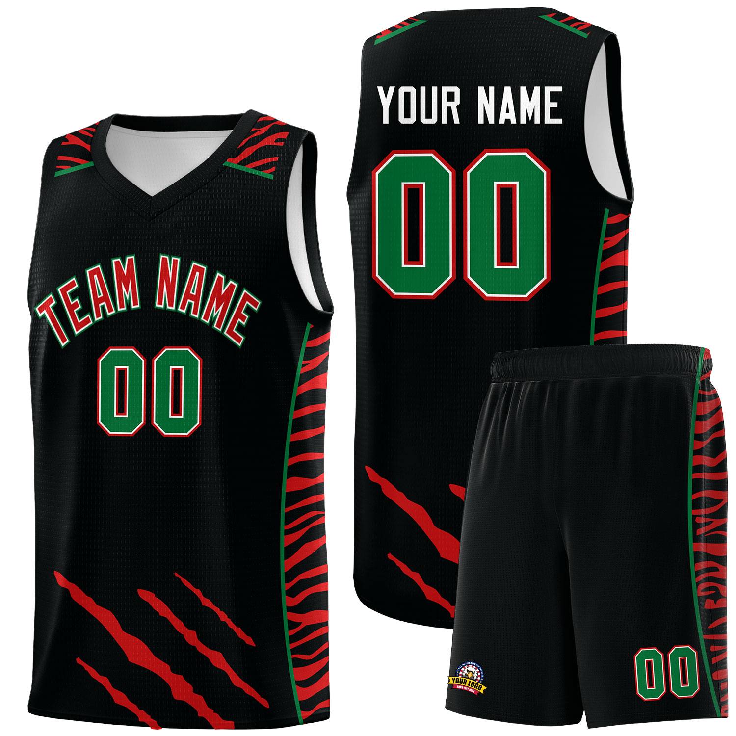 Custom Black Personalized Tiger Claw Pattern Sports Uniform Basketball Jersey