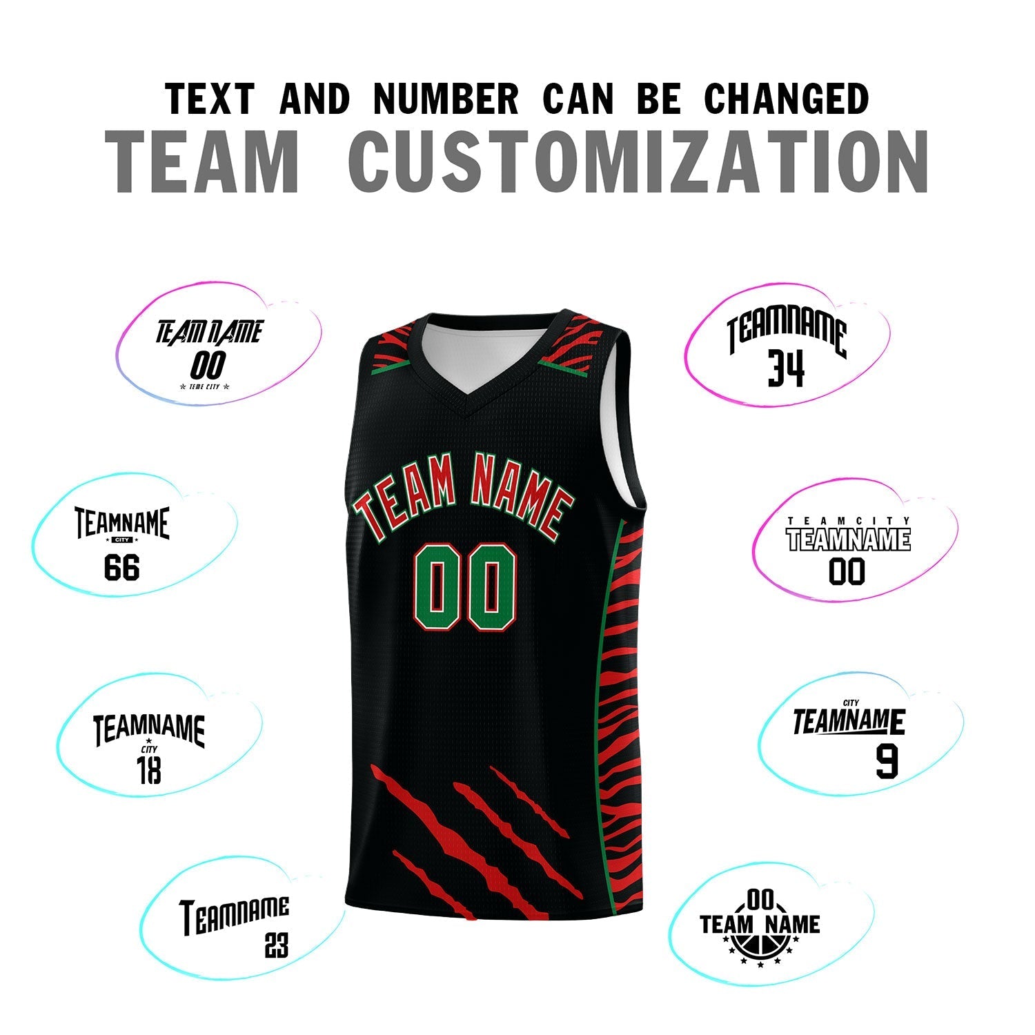 Custom Black Personalized Tiger Claw Pattern Sports Uniform Basketball Jersey