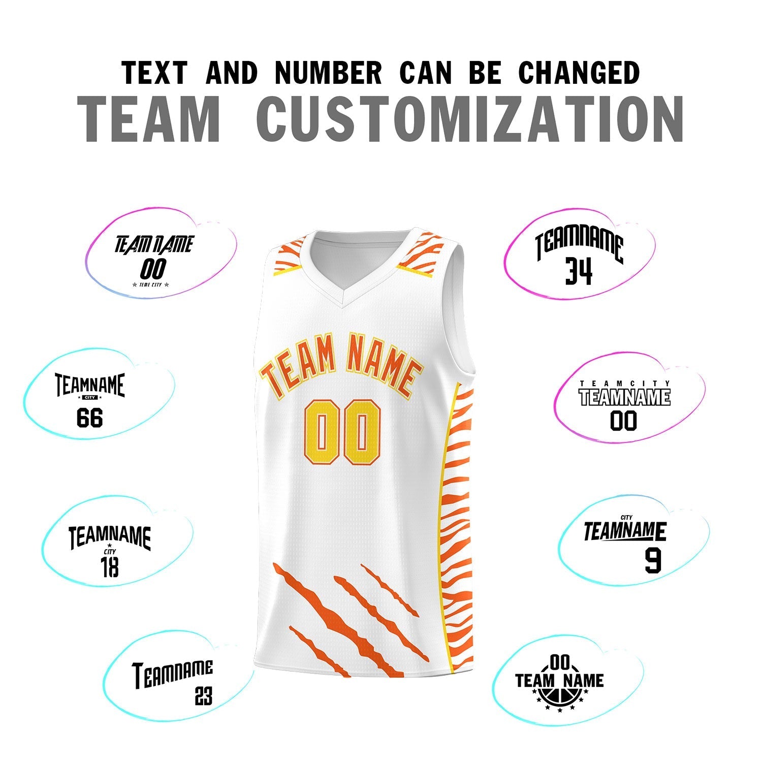 Custom White Personalized Tiger Claw Pattern Sports Uniform Basketball Jersey