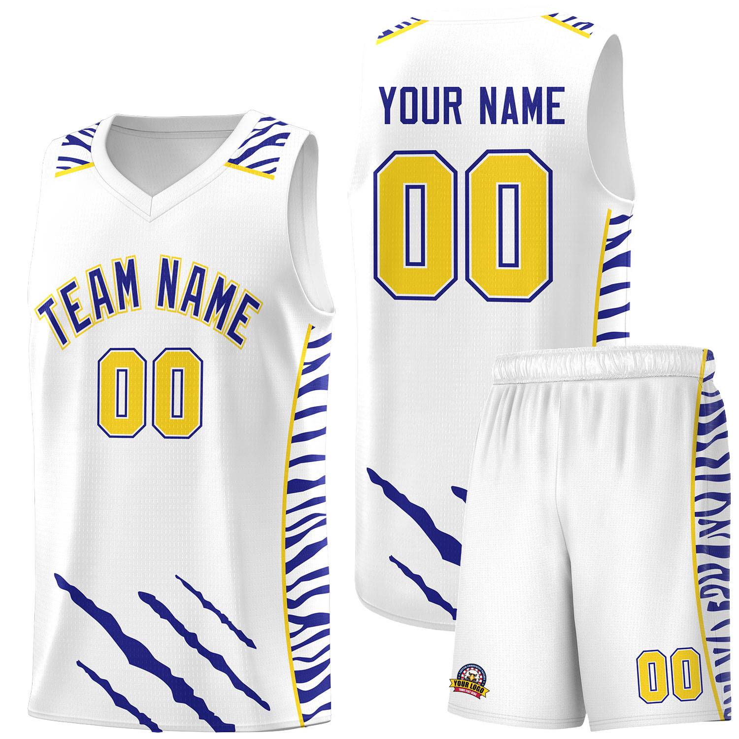 Custom White Personalized Tiger Claw Pattern Sports Uniform Basketball Jersey