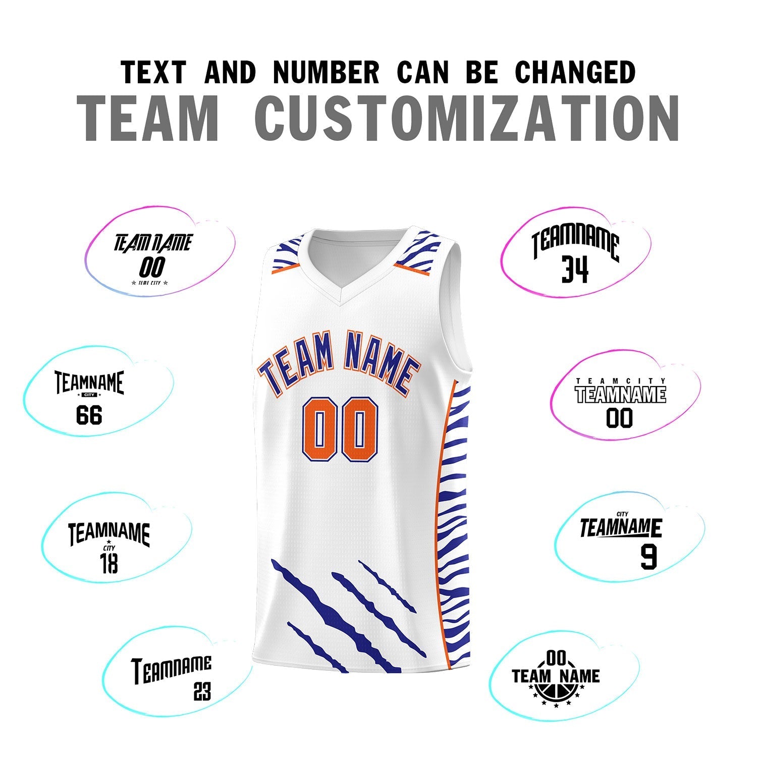 Custom White Personalized Tiger Claw Pattern Sports Uniform Basketball Jersey