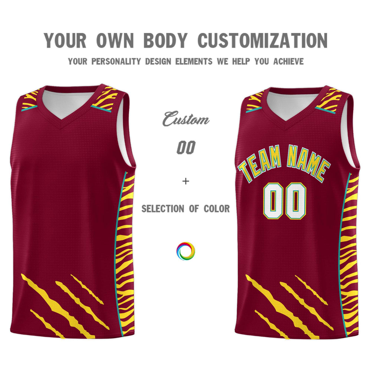 Custom Crimson Personalized Tiger Claw Pattern Sports Uniform Basketball Jersey