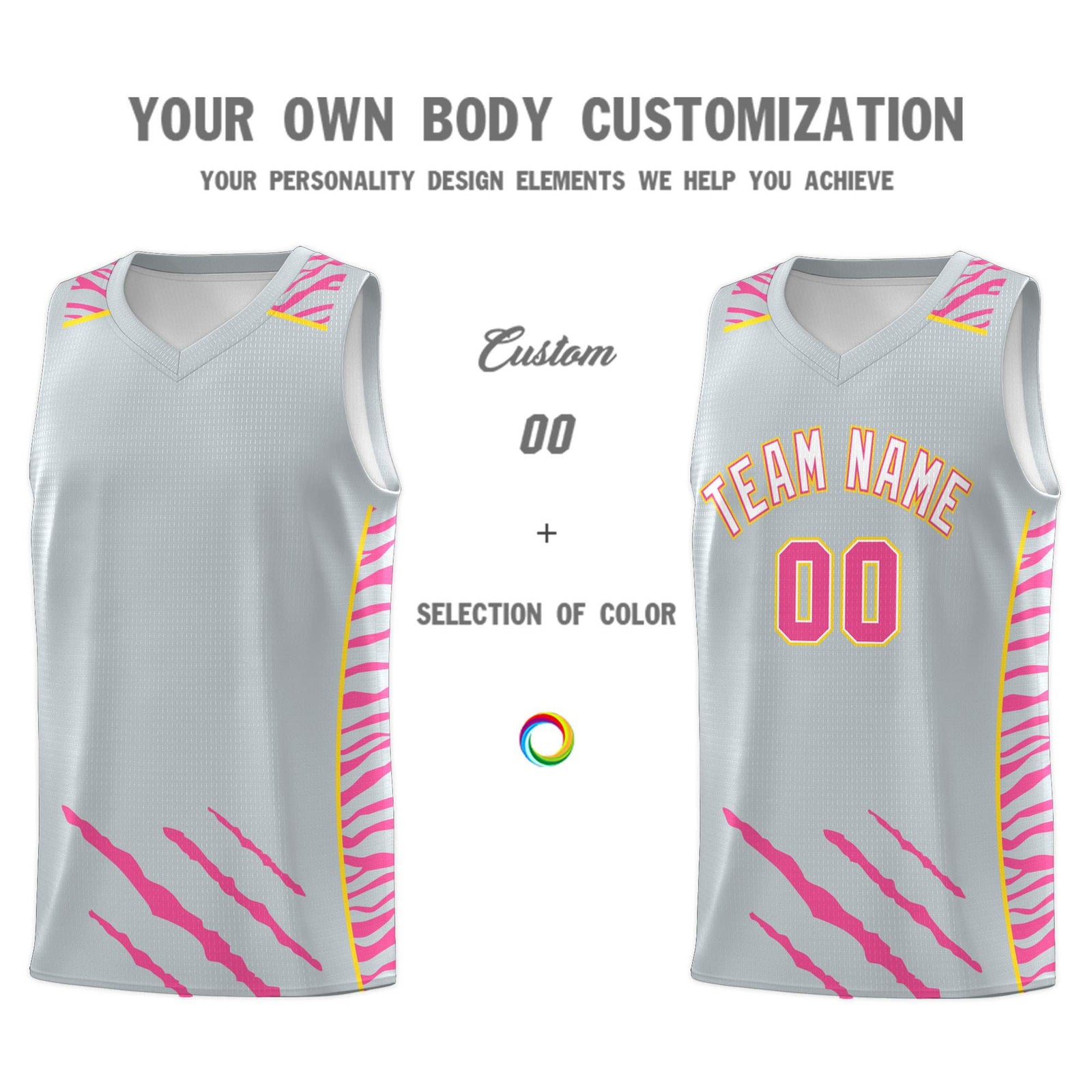 Custom Silver Personalized Tiger Claw Pattern Sports Uniform Basketball Jersey