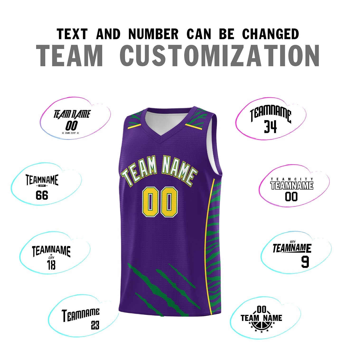 Custom Purple Personalized Tiger Claw Pattern Sports Uniform Basketball Jersey