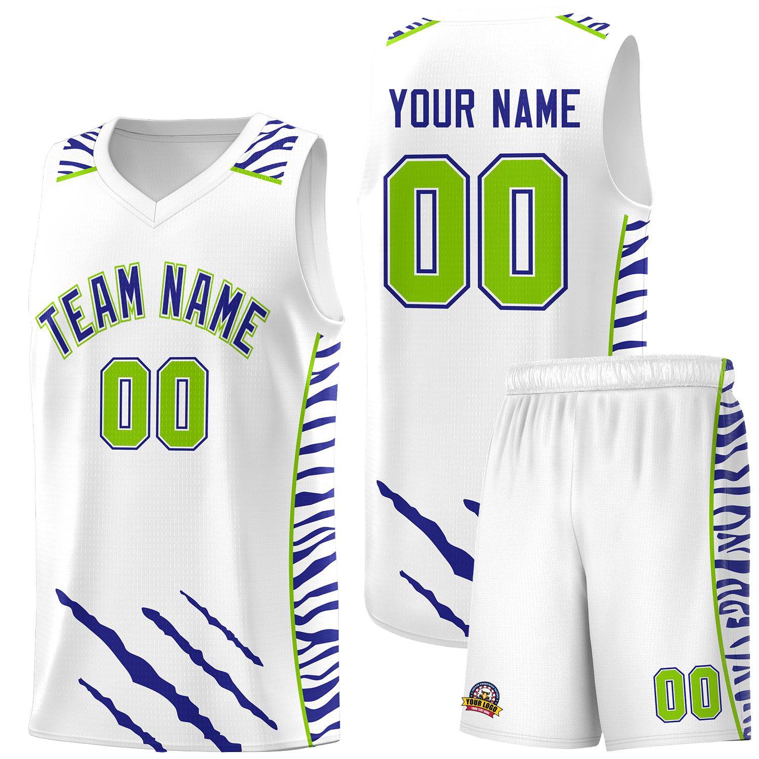 Custom White Personalized Tiger Claw Pattern Sports Uniform Basketball Jersey
