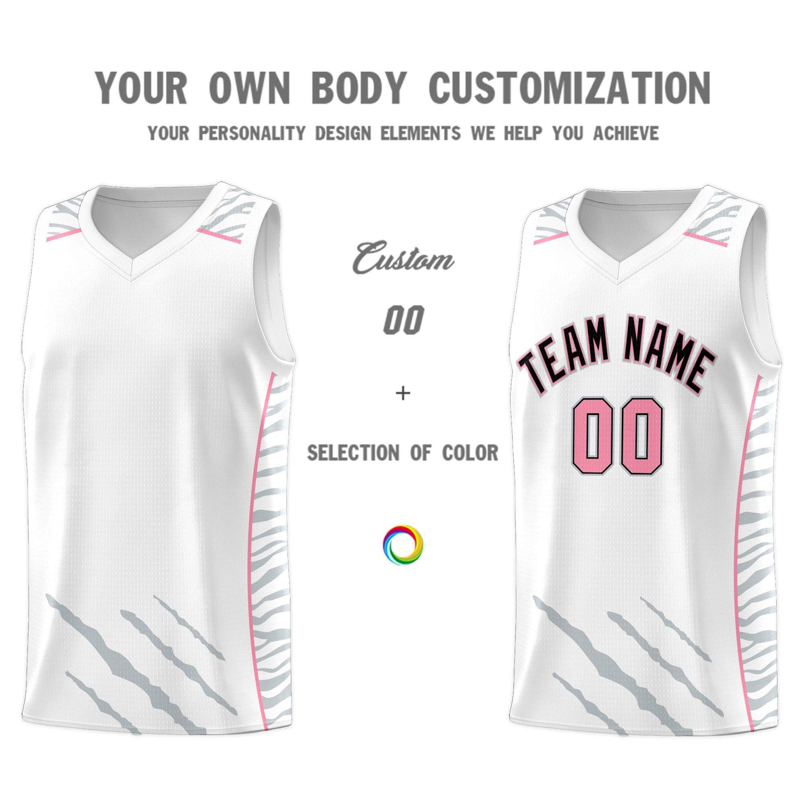 Custom White Personalized Tiger Claw Pattern Sports Uniform Basketball Jersey