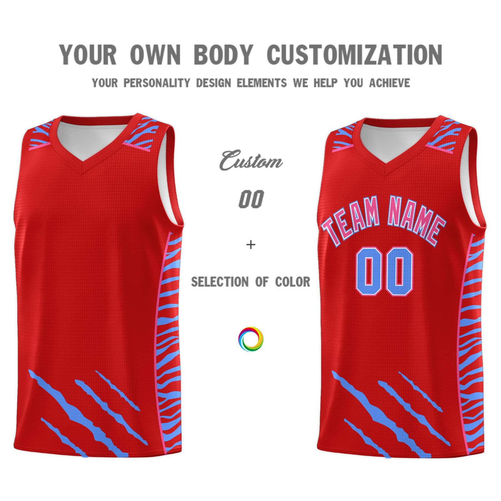 Custom Red Personalized Tiger Claw Pattern Sports Uniform Basketball Jersey