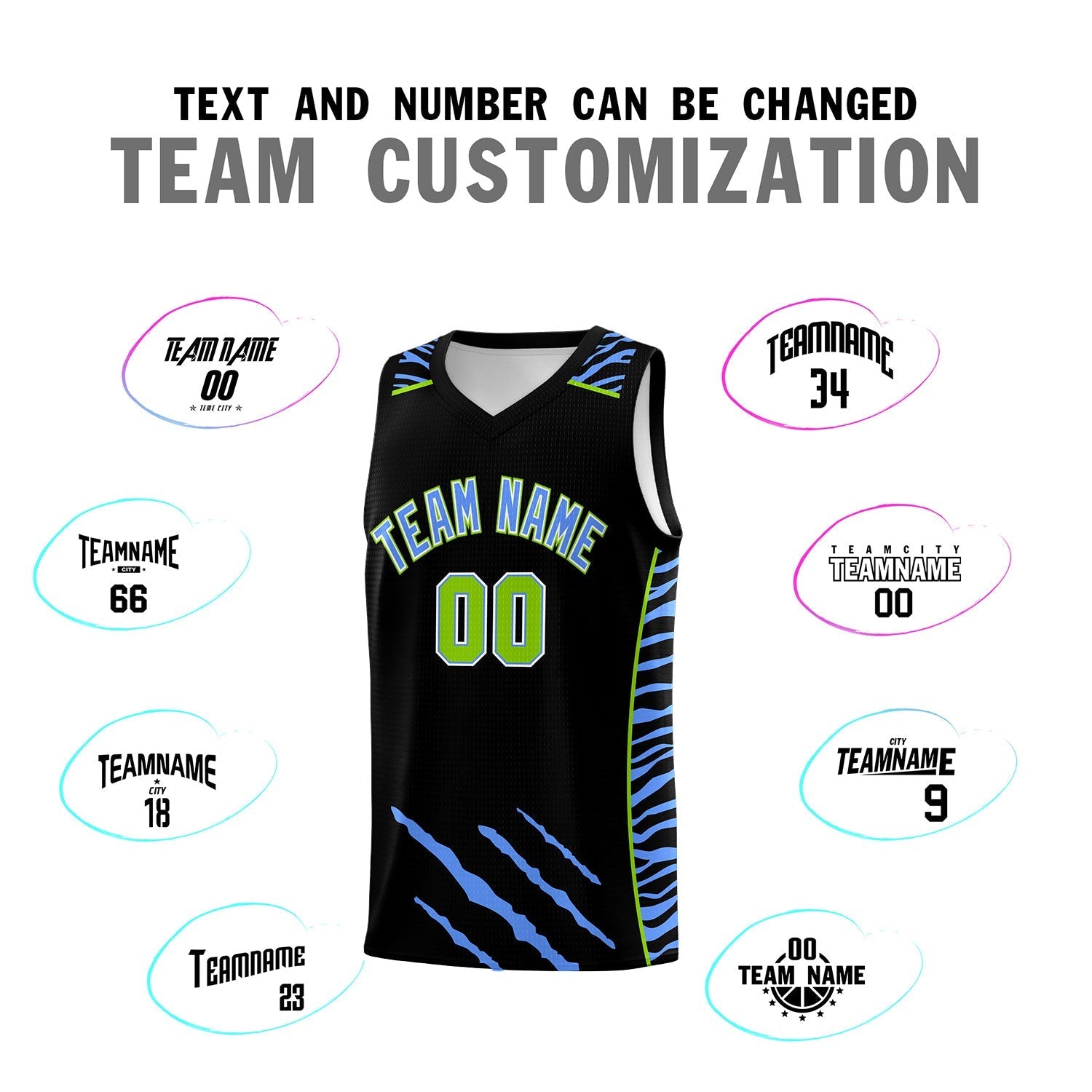 Custom Black Personalized Tiger Claw Pattern Sports Uniform Basketball Jersey
