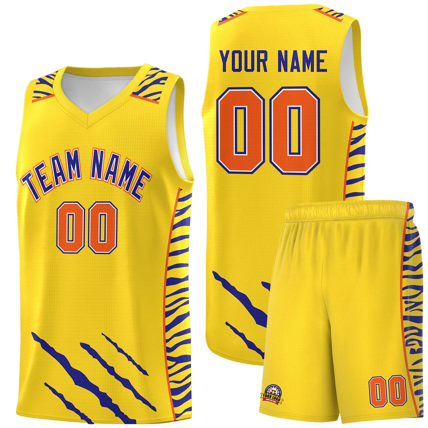 Custom Gold Personalized Tiger Claw Pattern Sports Uniform Basketball Jersey