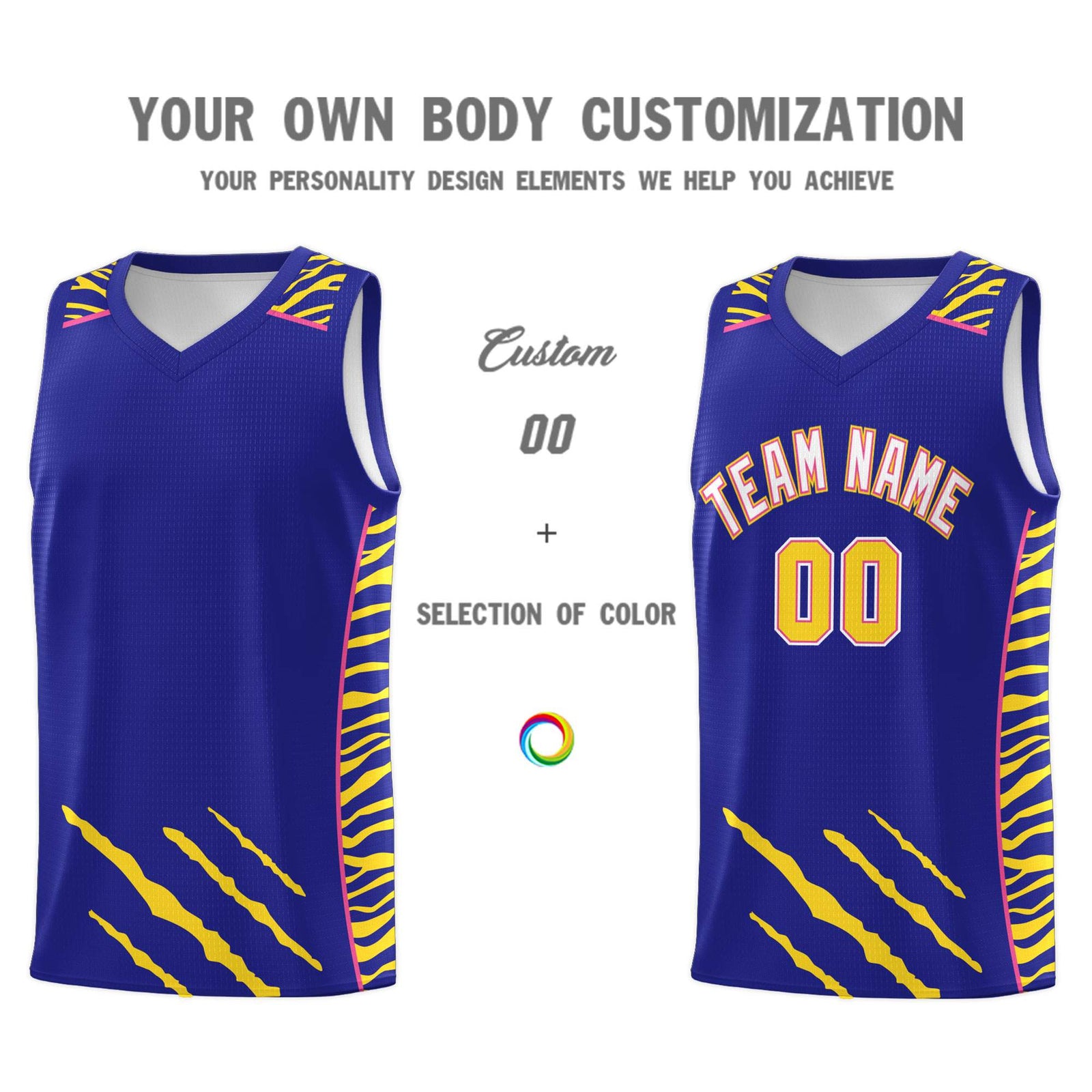 Custom Royal Personalized Tiger Claw Pattern Sports Uniform Basketball Jersey