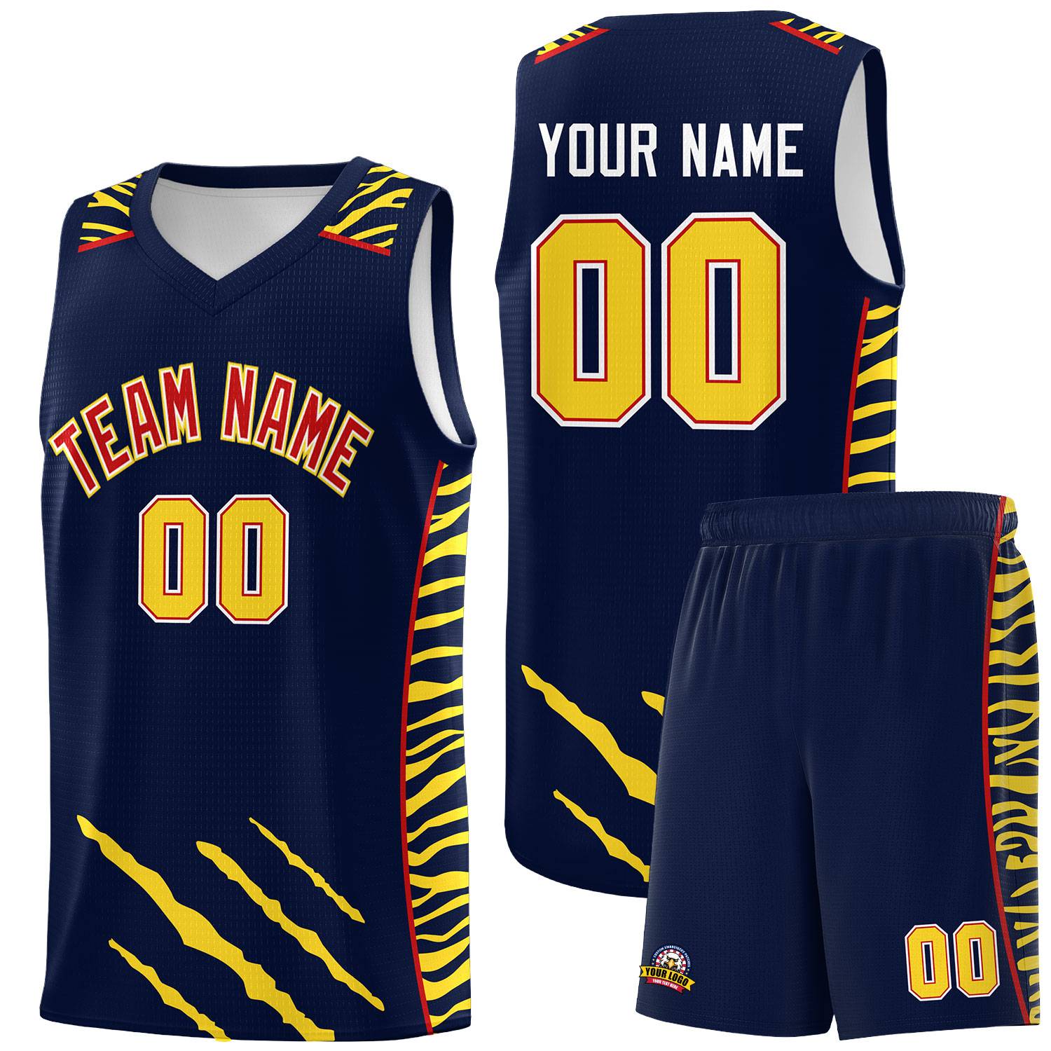 Custom Navy Personalized Tiger Claw Pattern Sports Uniform Basketball Jersey