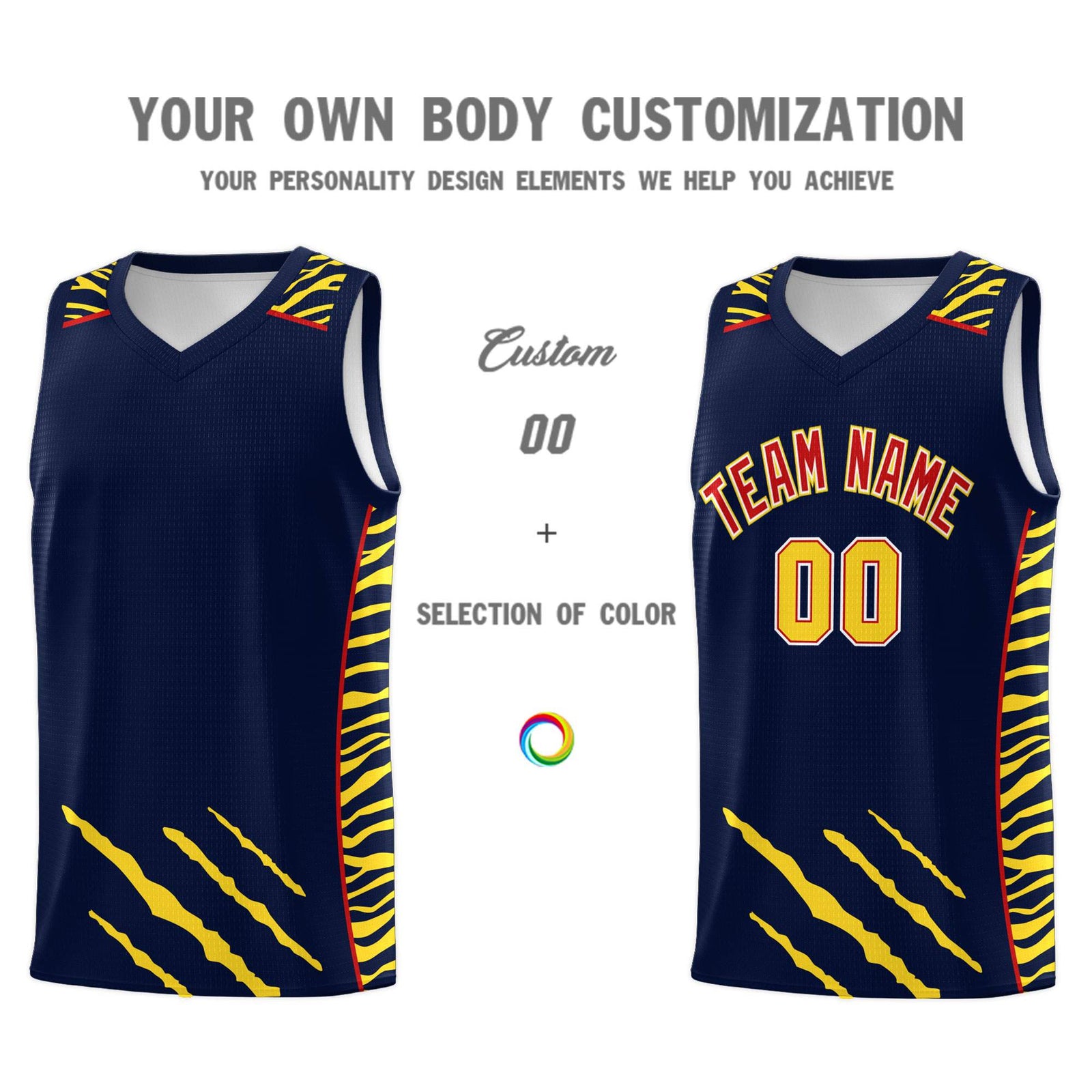 Custom Navy Personalized Tiger Claw Pattern Sports Uniform Basketball Jersey