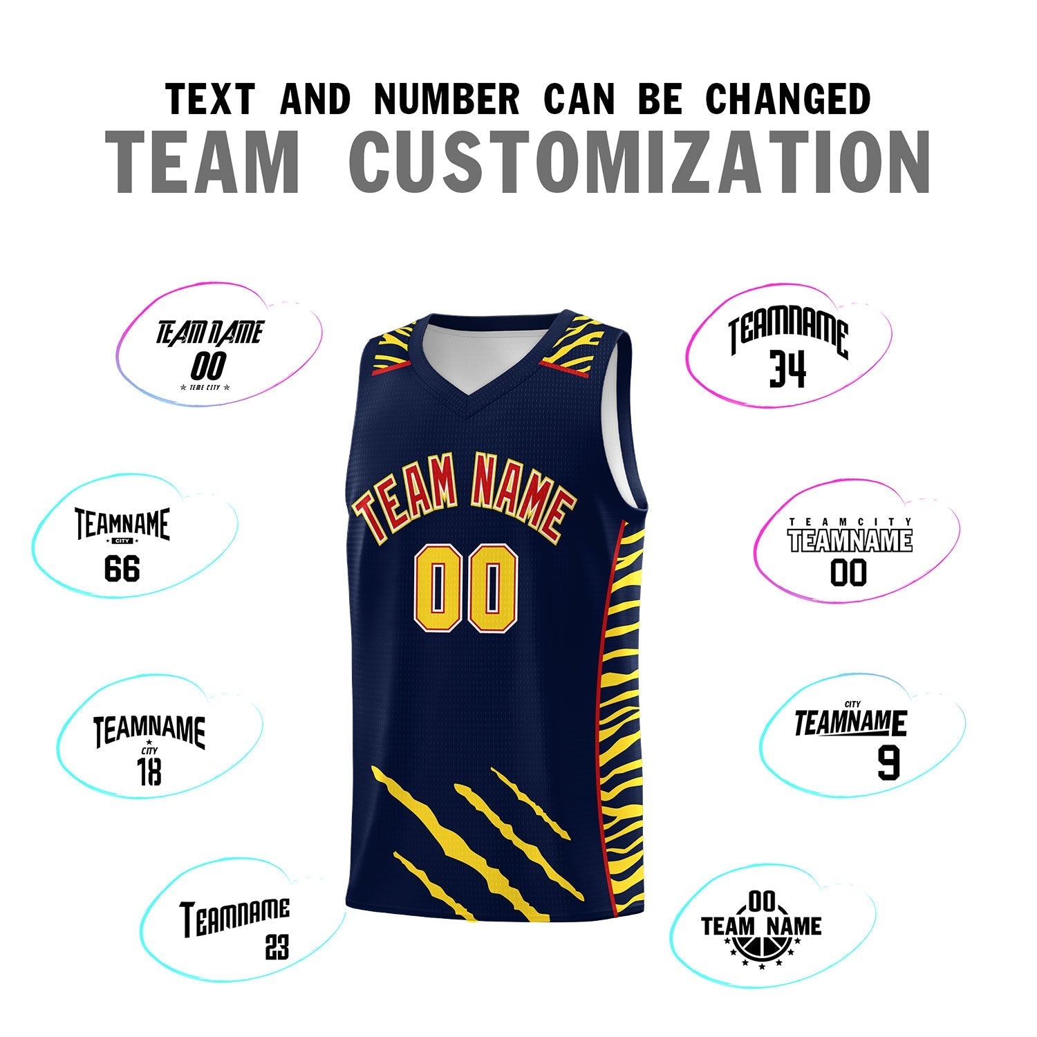 Custom Navy Personalized Tiger Claw Pattern Sports Uniform Basketball Jersey