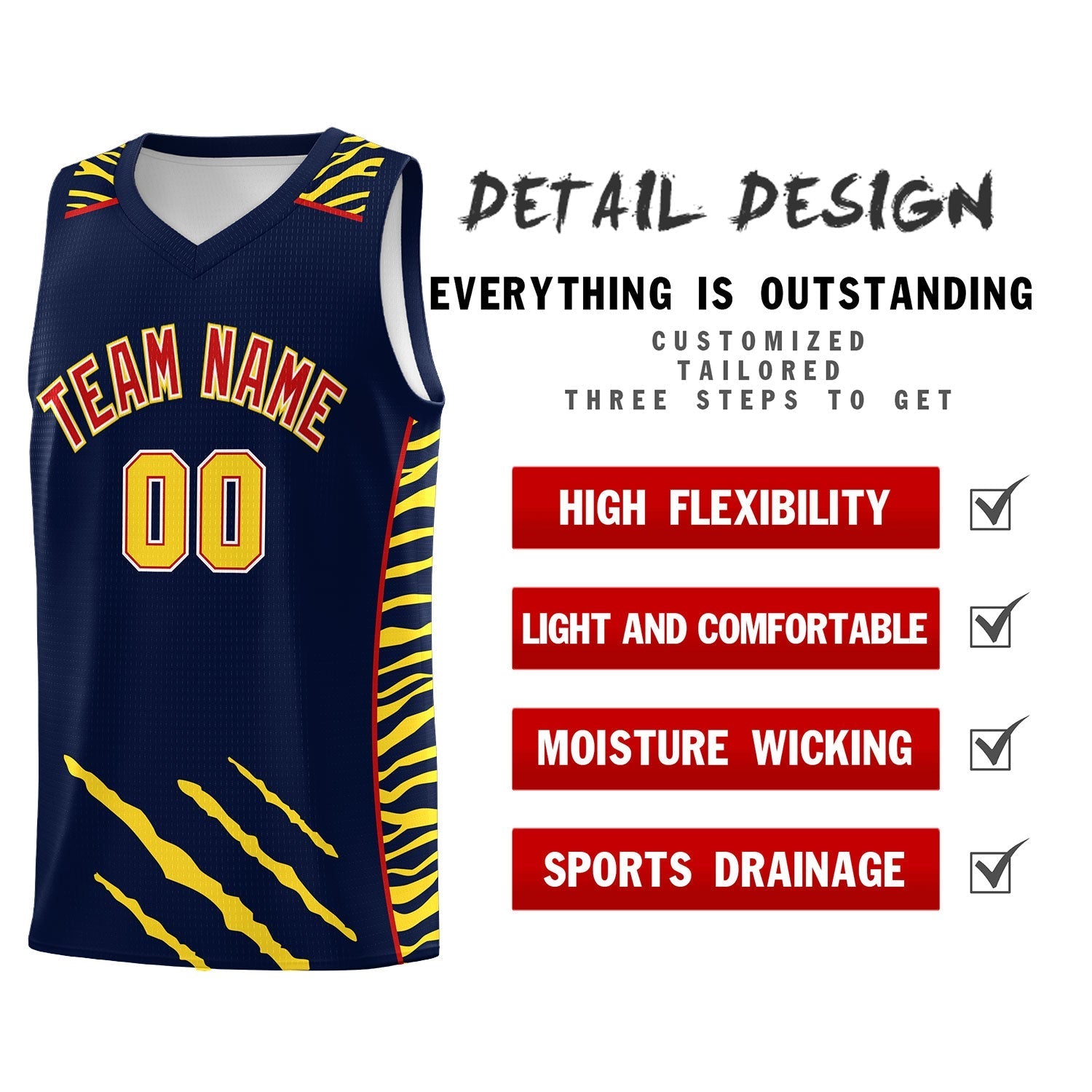 Custom Navy Personalized Tiger Claw Pattern Sports Uniform Basketball Jersey