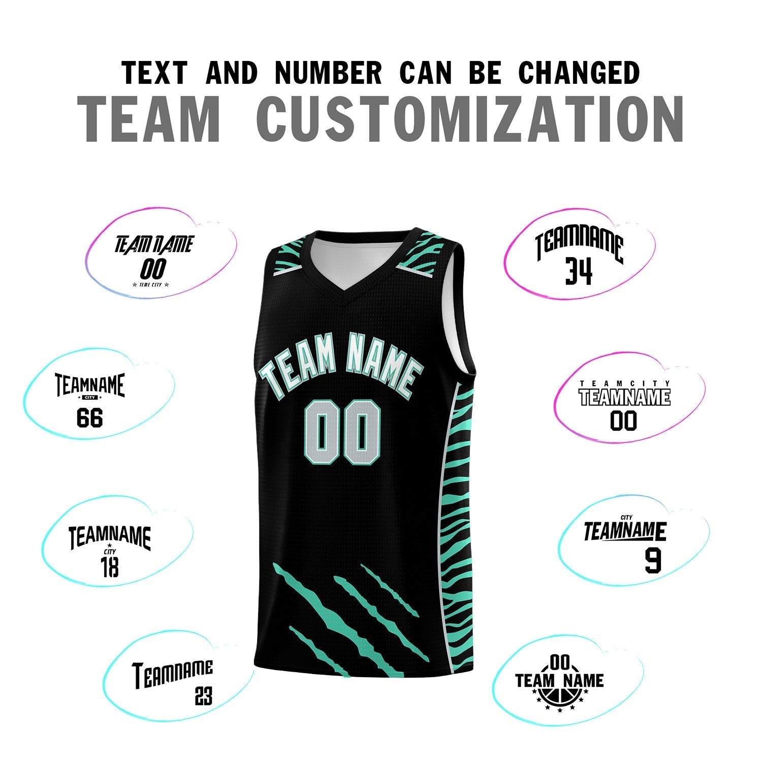 Custom Black Personalized Tiger Claw Pattern Sports Uniform Basketball Jersey